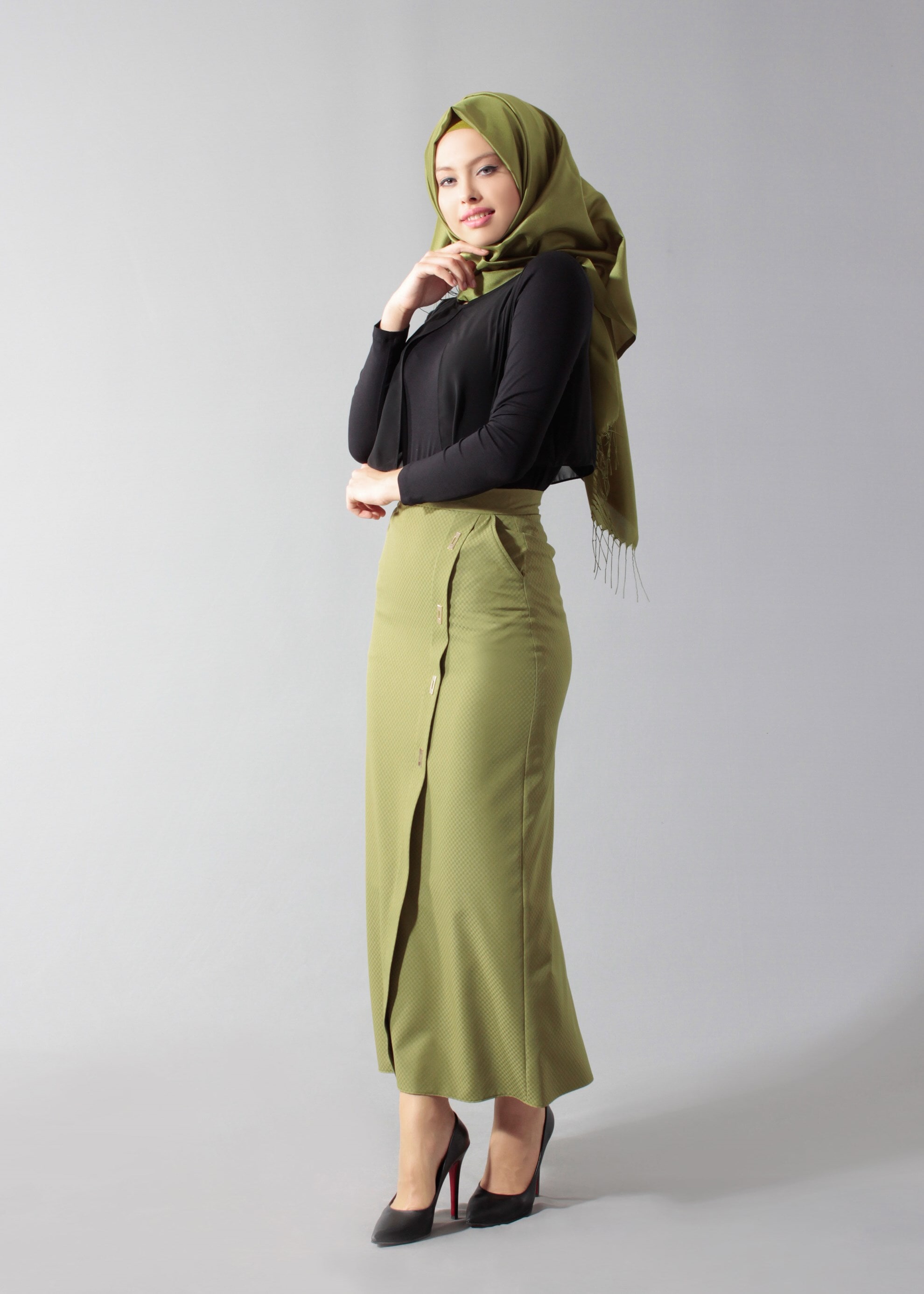 Tesettür giyim YEŞİL 6870 43658 Tesettür Etek 38/44 TEK38