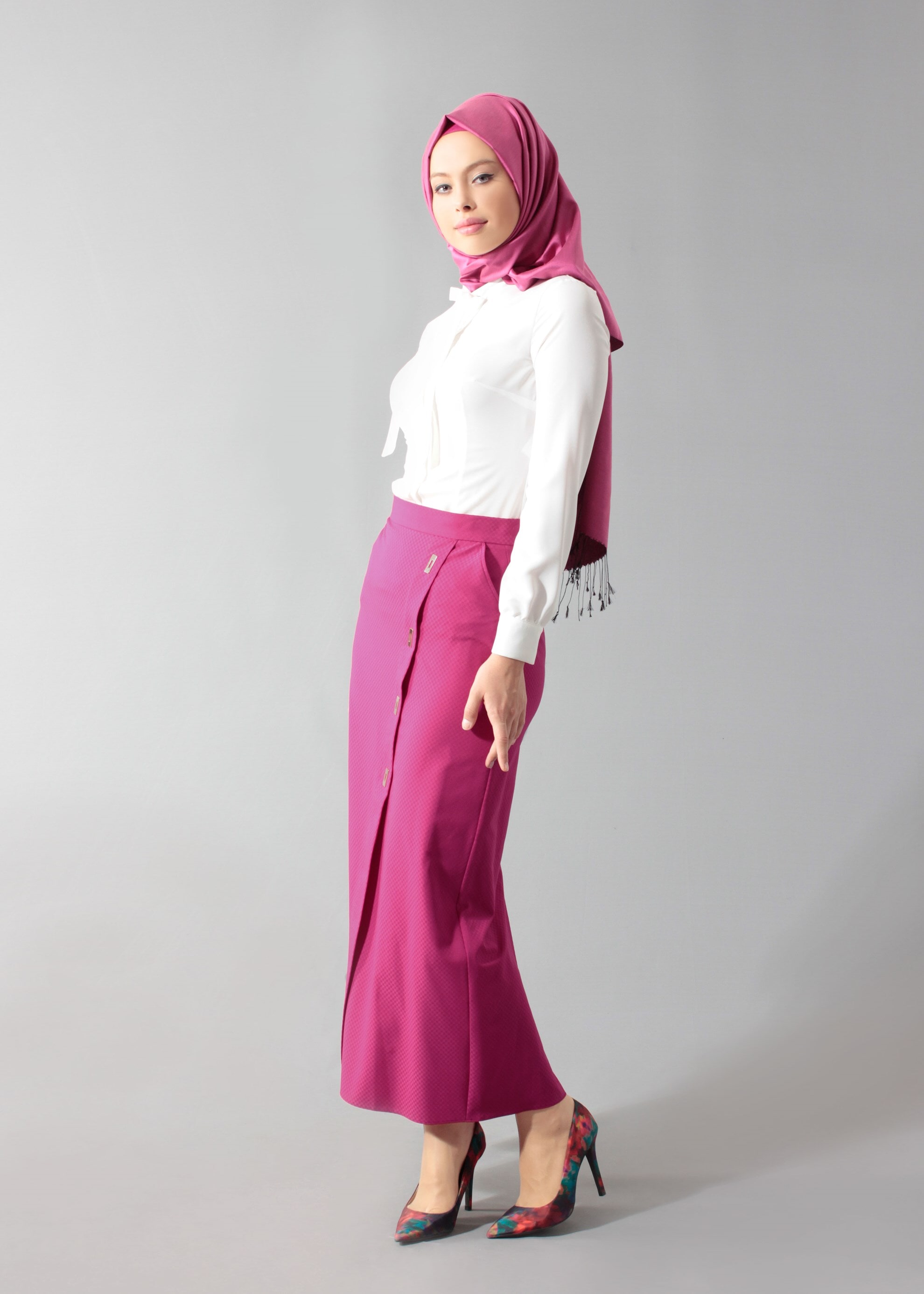 Tesettür giyim FUŞYA 6870 43658 Tesettür Etek 38/44 TEK38