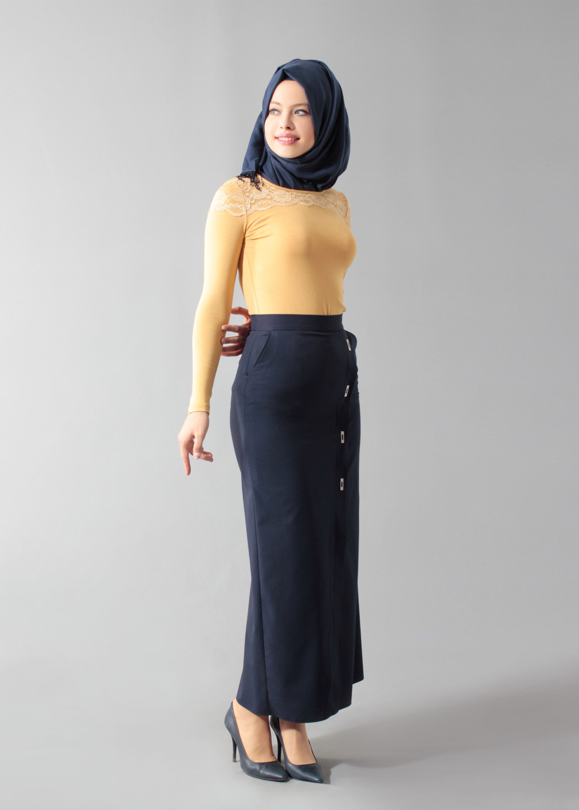 Tesettür giyim LACİVERT 6870 43658 Tesettür Etek 38/44 TEK38