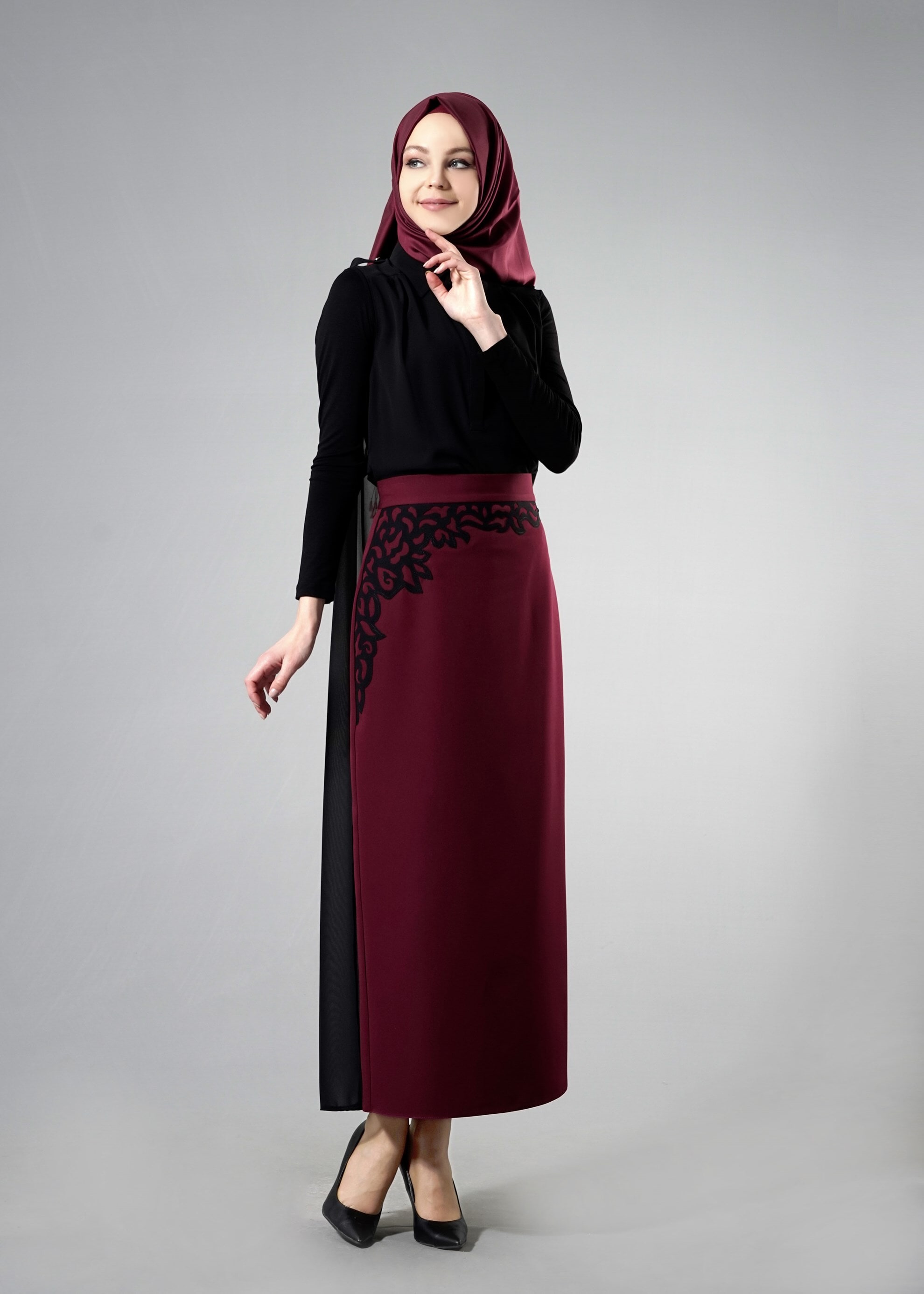 Tesettür giyim BORDO 6871 Dilma Tesettür 43551 Etek 38/44