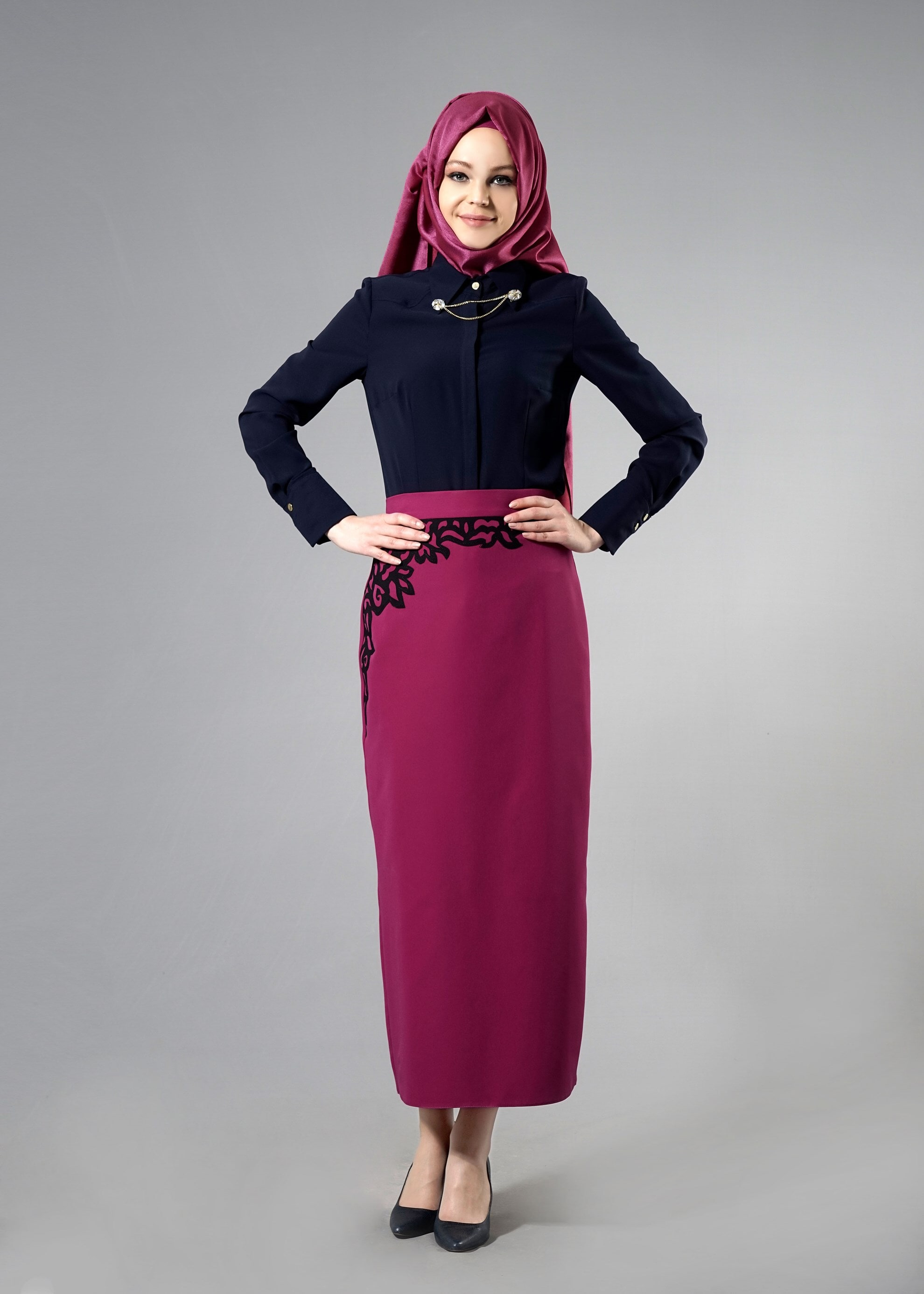 Tesettür giyim FUŞYA 6871 Dilma Tesettür 43551 Etek 38/44