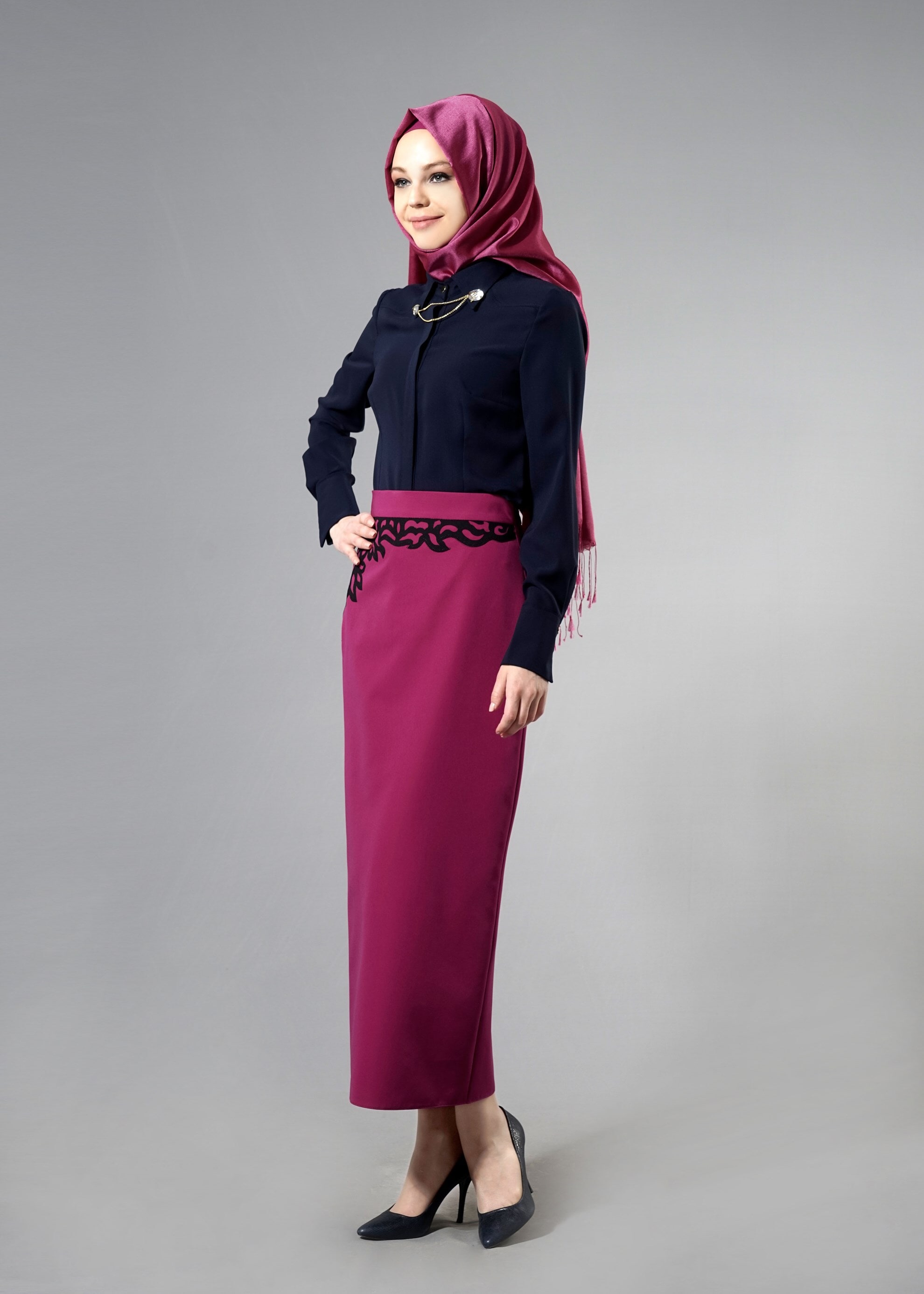 Tesettür giyim FUŞYA 6871 Dilma Tesettür 43551 Etek 38/44