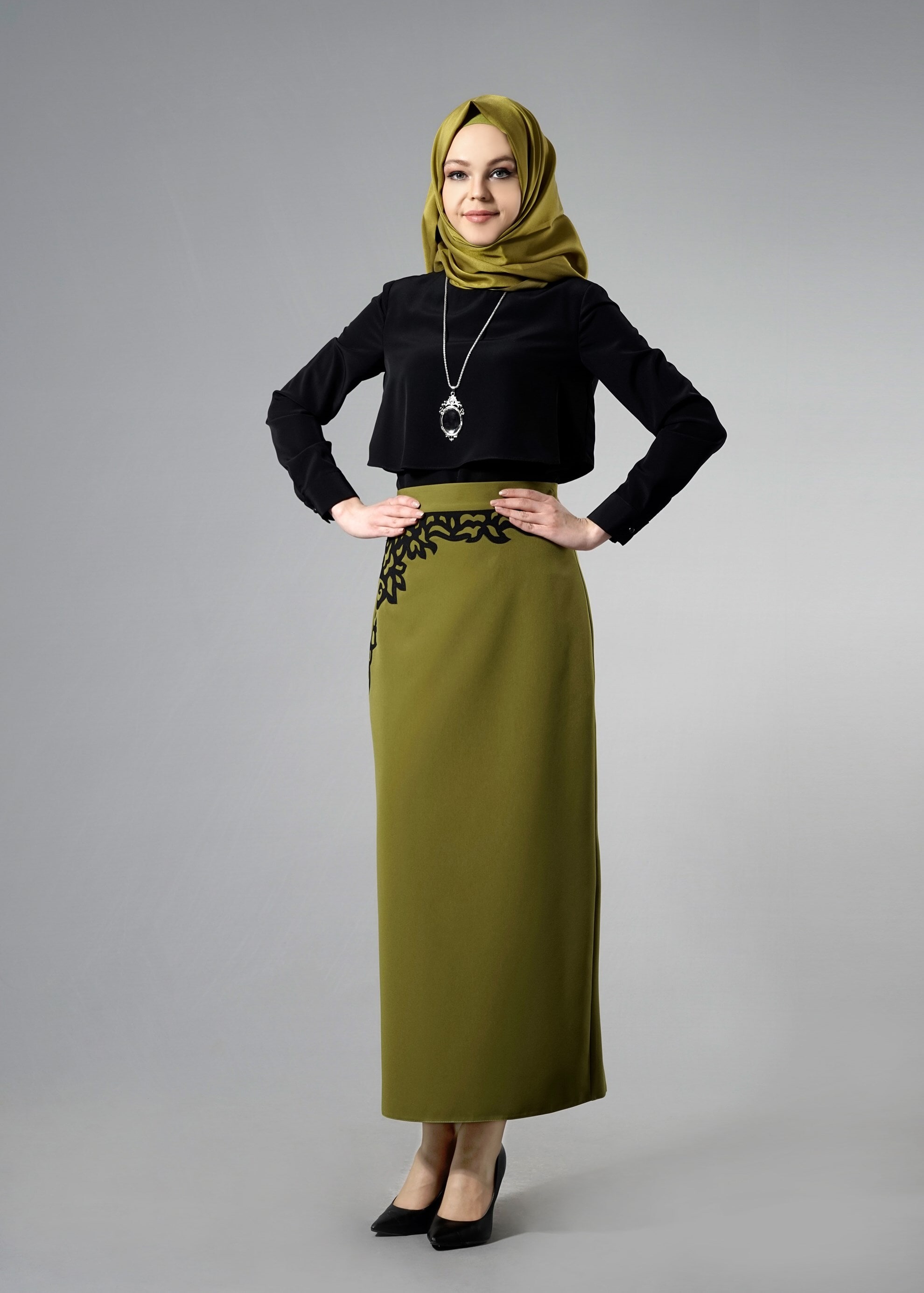 Tesettür giyim YEŞİL 6871 Dilma Tesettür 43551 Etek 38/44