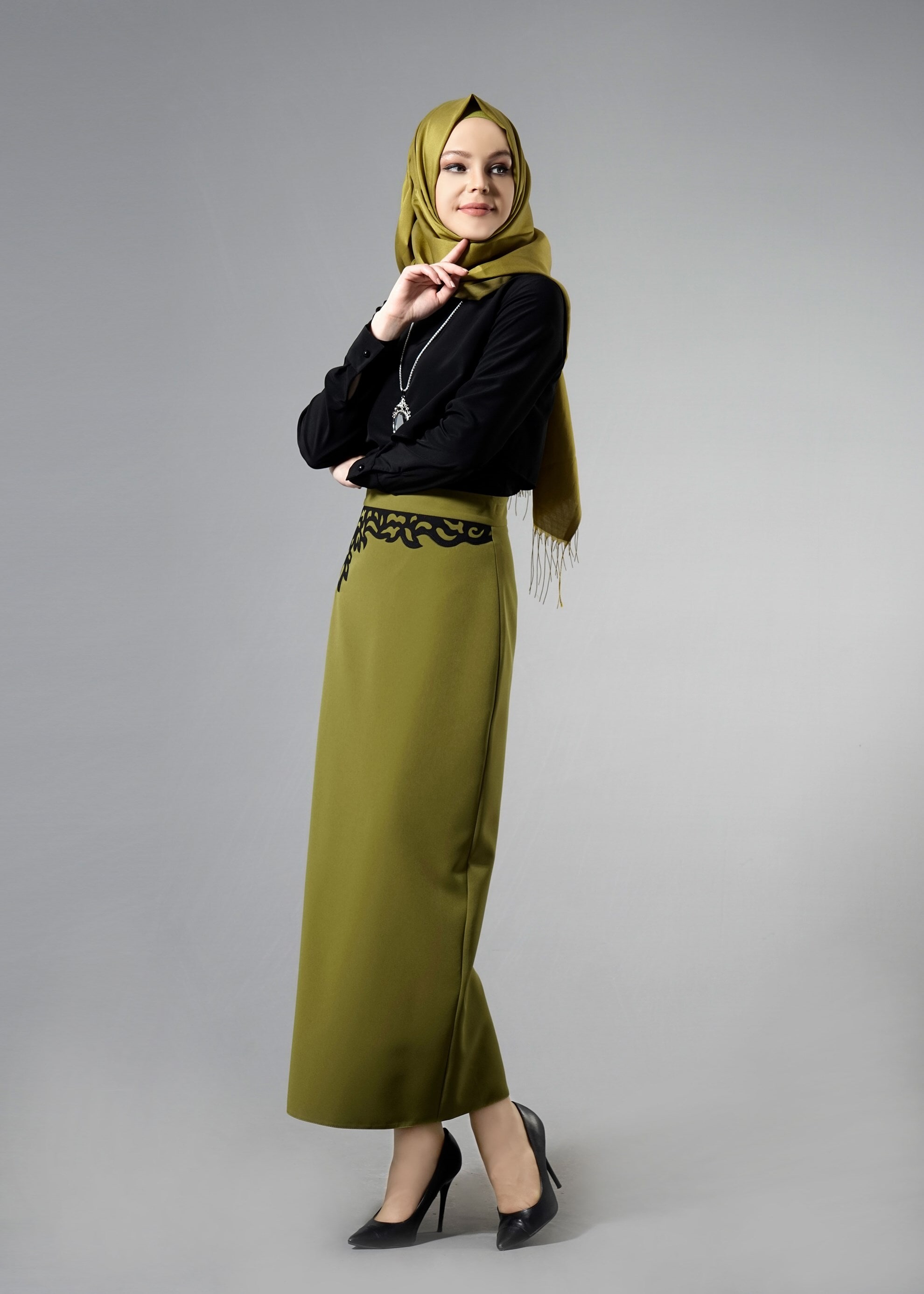 Tesettür giyim YEŞİL 6871 Dilma Tesettür 43551 Etek 38/44