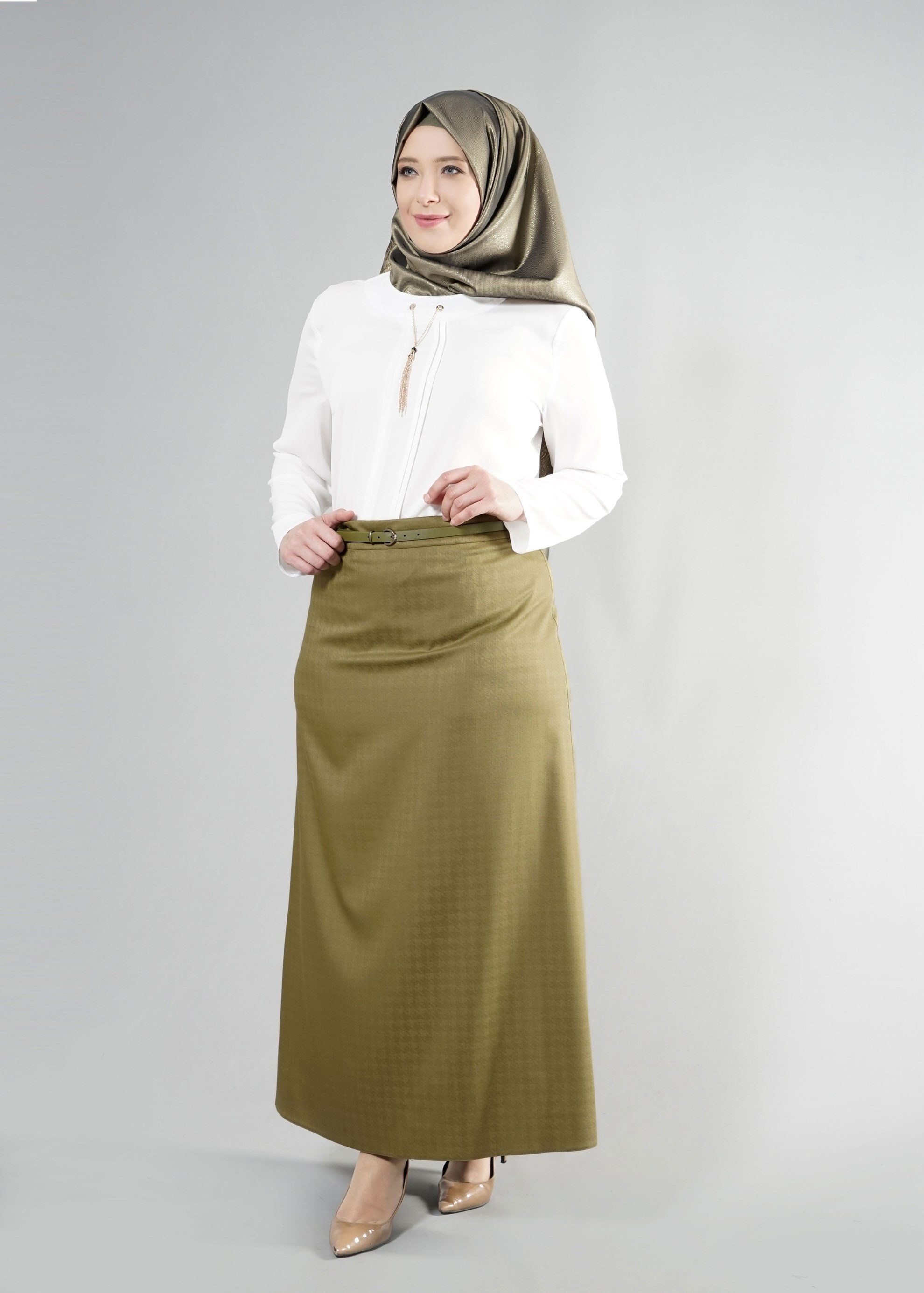 Tesettür giyim HAKİ 6872 Estela Tesettür Etek 10300 ETEK 42/52 TEK40