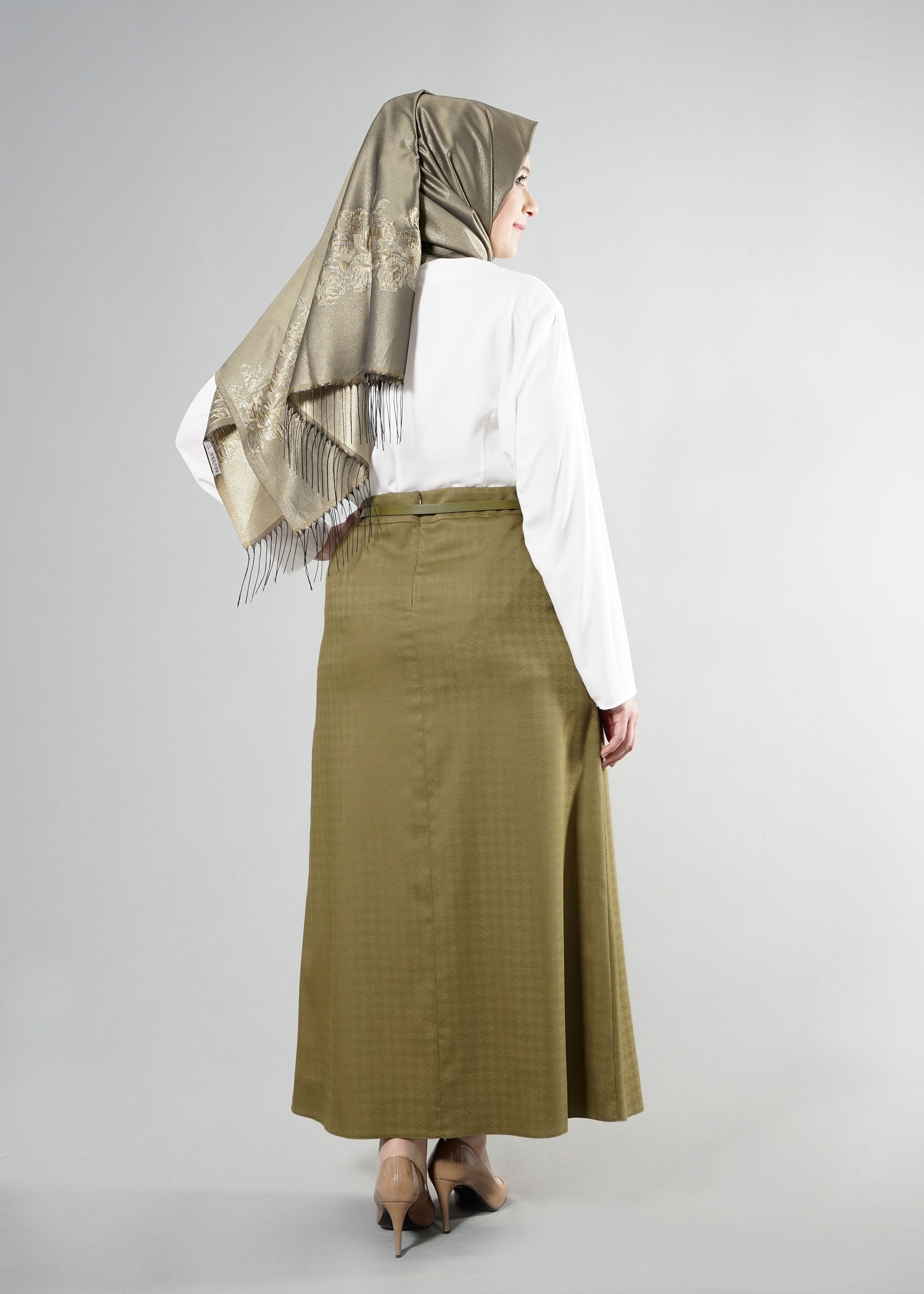 Tesettür giyim HAKİ 6872 Estela Tesettür Etek 10300 ETEK 42/52 TEK40