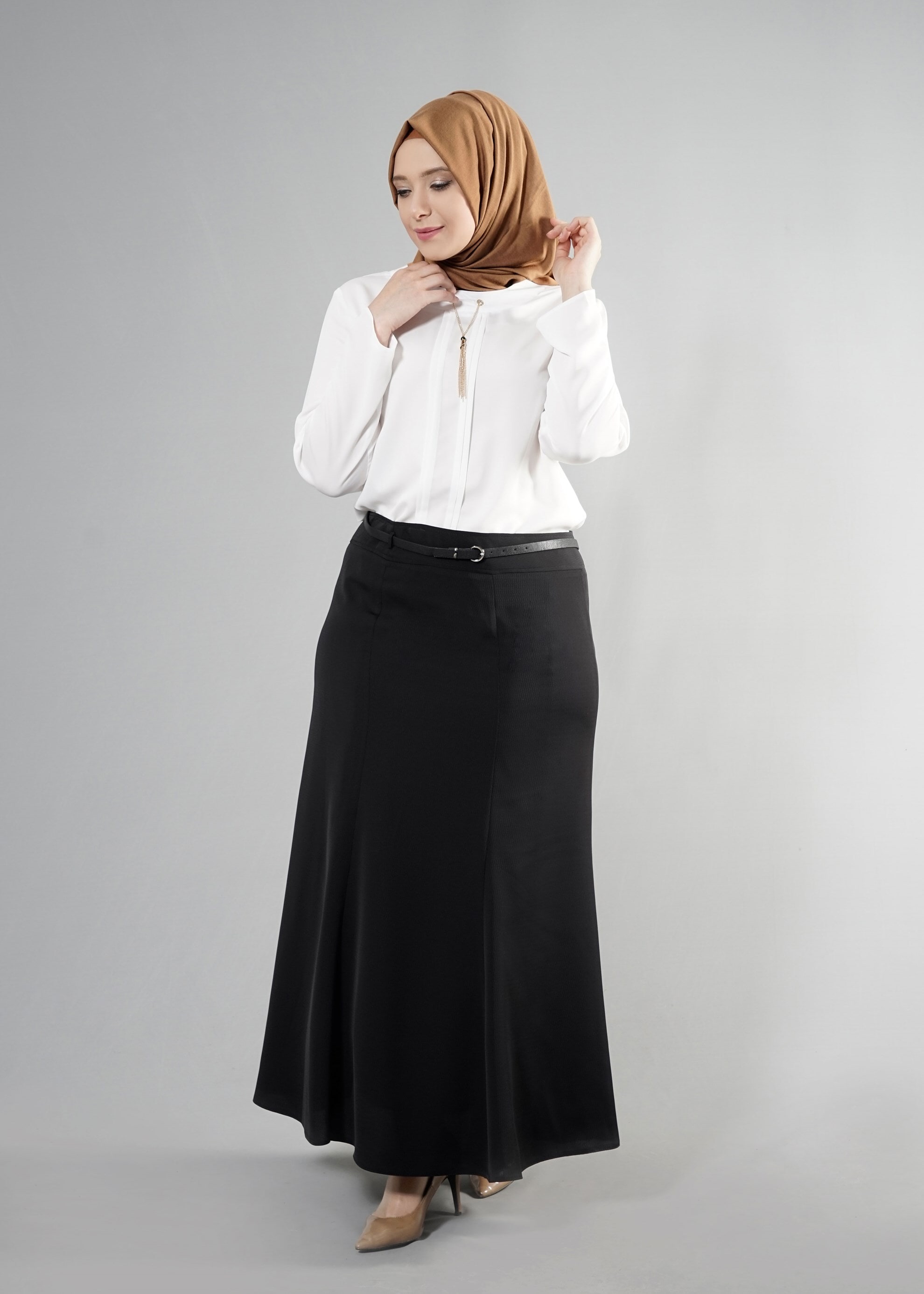 Tesettür giyim SİYAH 6873 Baklava Tesettür Etek 44/52 TEK42