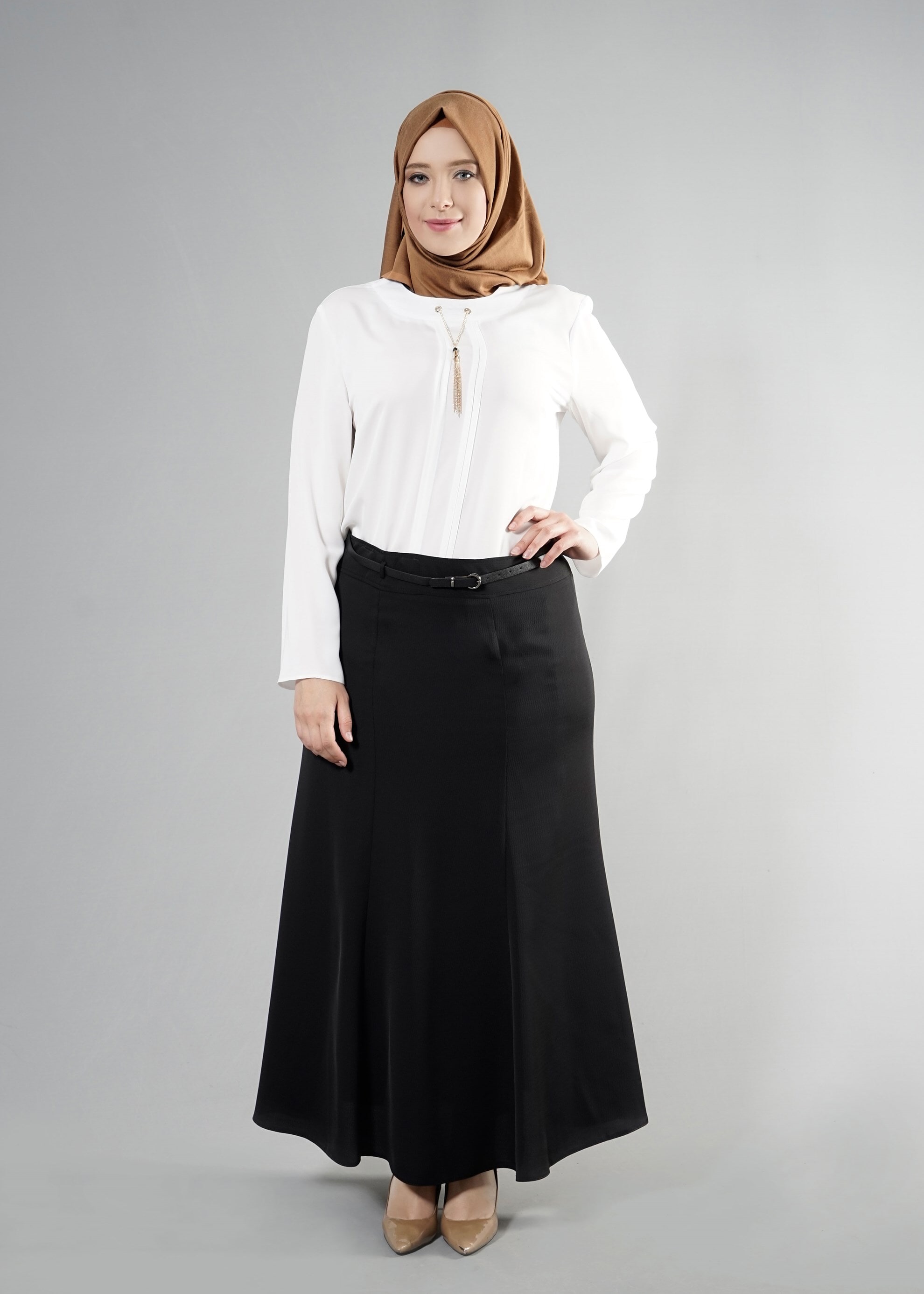 Tesettür giyim SİYAH 6873 Baklava Tesettür Etek 44/52 TEK42