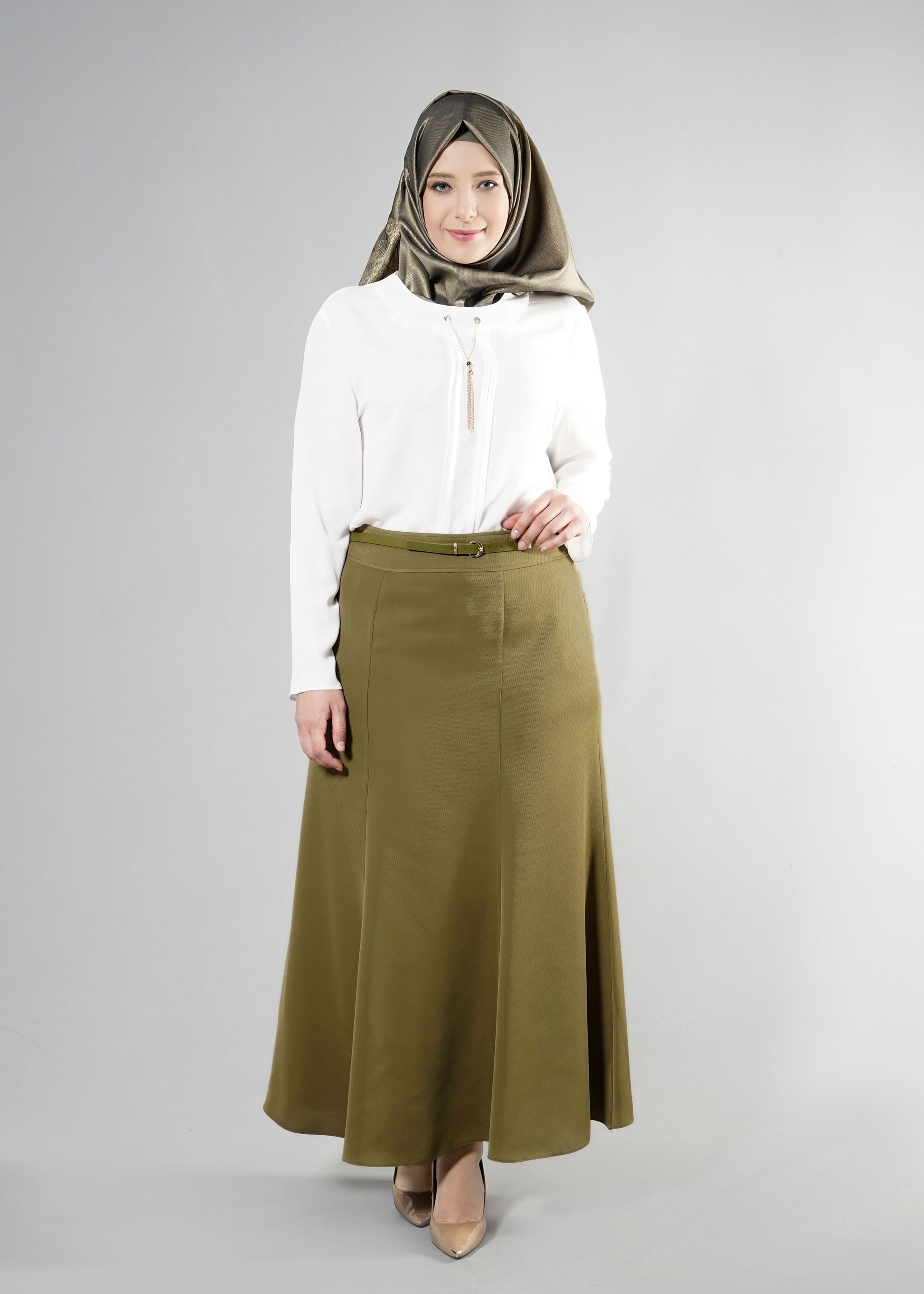 Tesettür giyim YEŞİL 6873 Baklava Tesettür Etek 44/52 TEK42