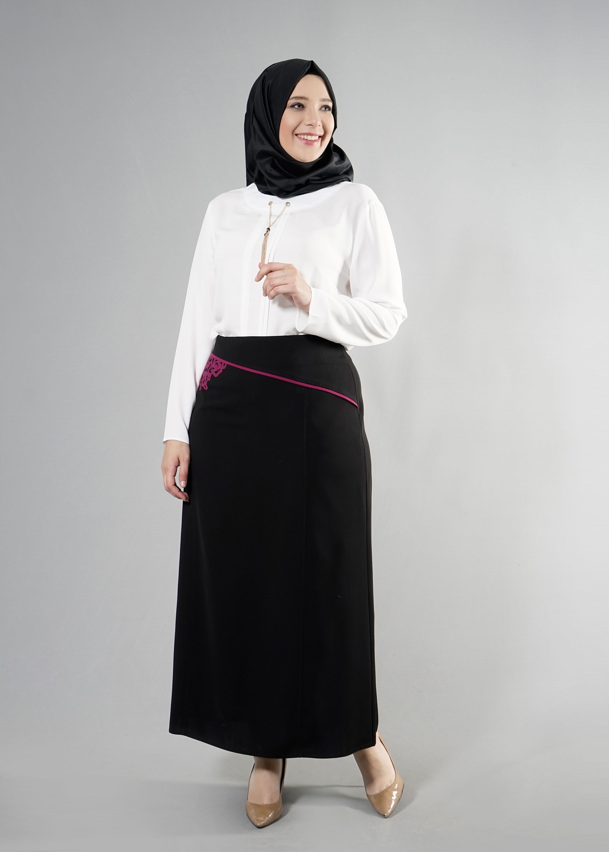 Tesettür giyim SİYAH 6874 Farah Tesettür 6288 Etek 42/48 TEK40
