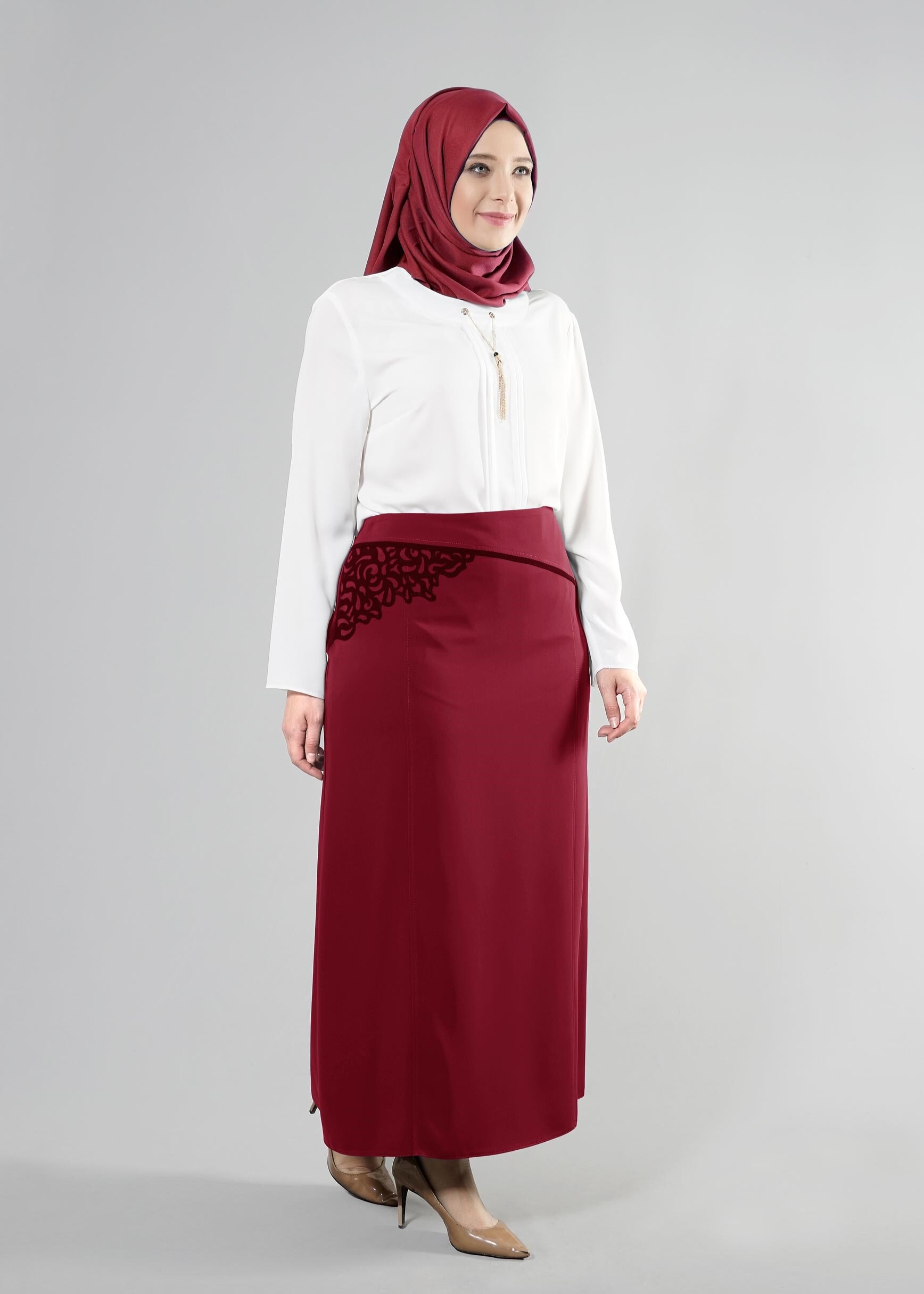 Tesettür giyim BORDO 6874 Farah Tesettür 6288 Etek 42/48 TEK40