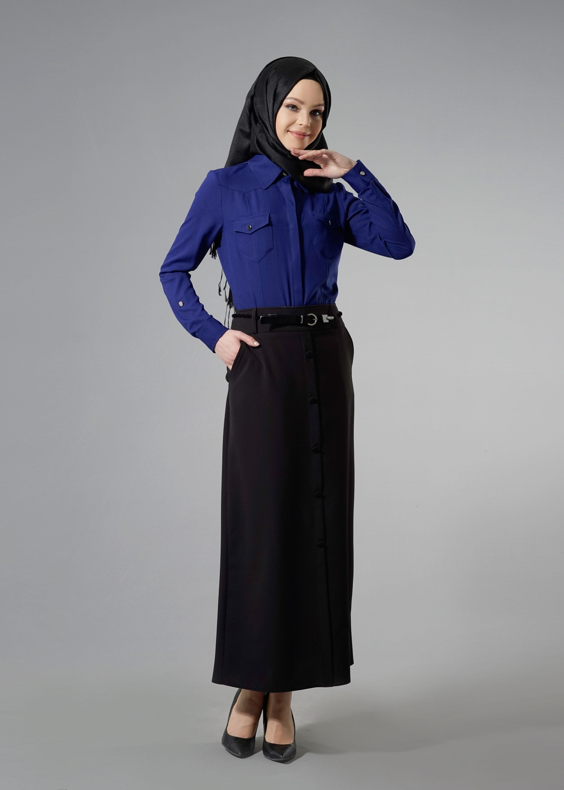 Tesettür giyim SİYAH 6877 Masal Tesettür Etek 38/46 TEK40