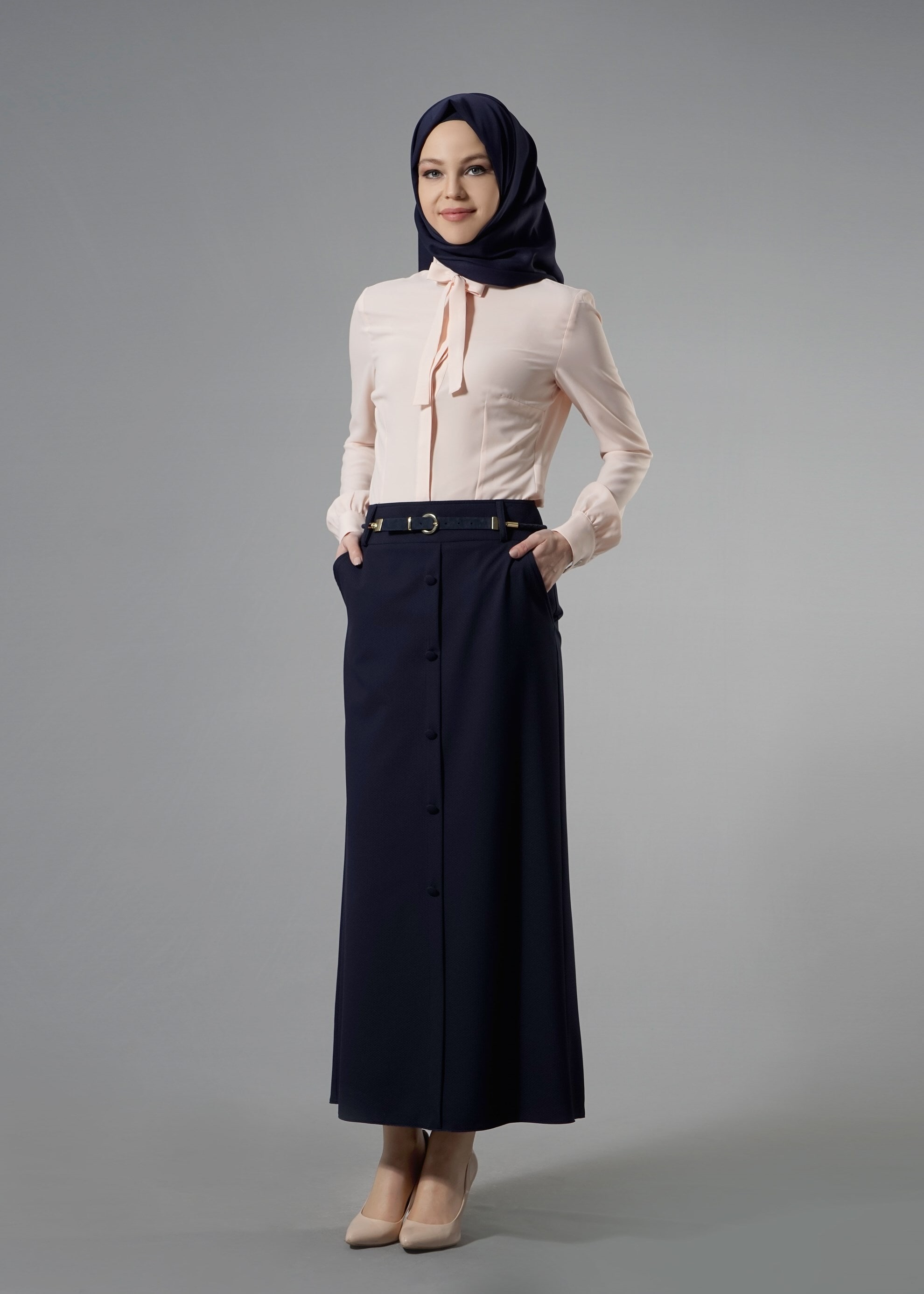 Tesettür giyim LACİVERT 6877 Masal Tesettür Etek 38/46 TEK40