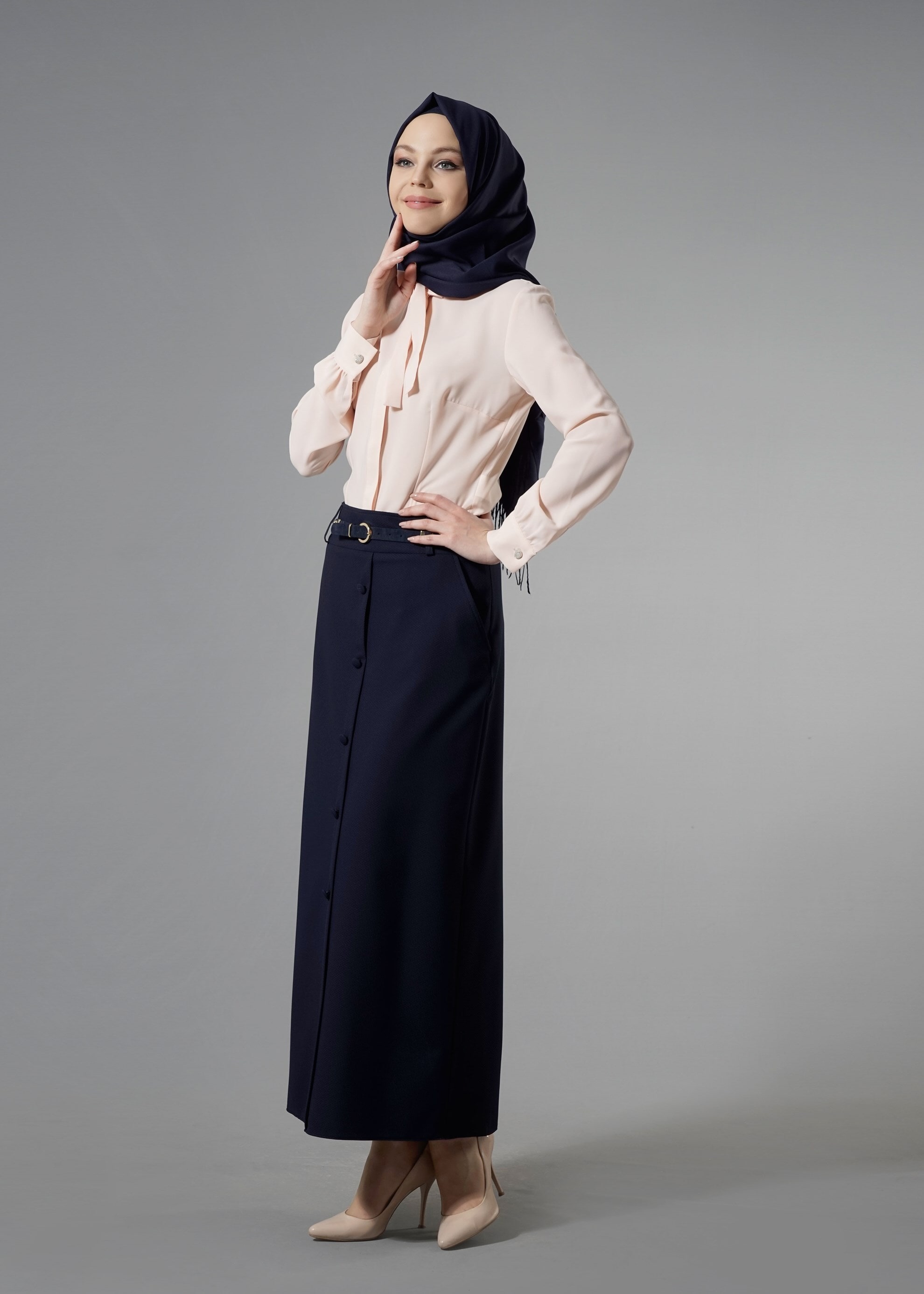 Tesettür giyim LACİVERT 6877 Masal Tesettür Etek 38/46 TEK40