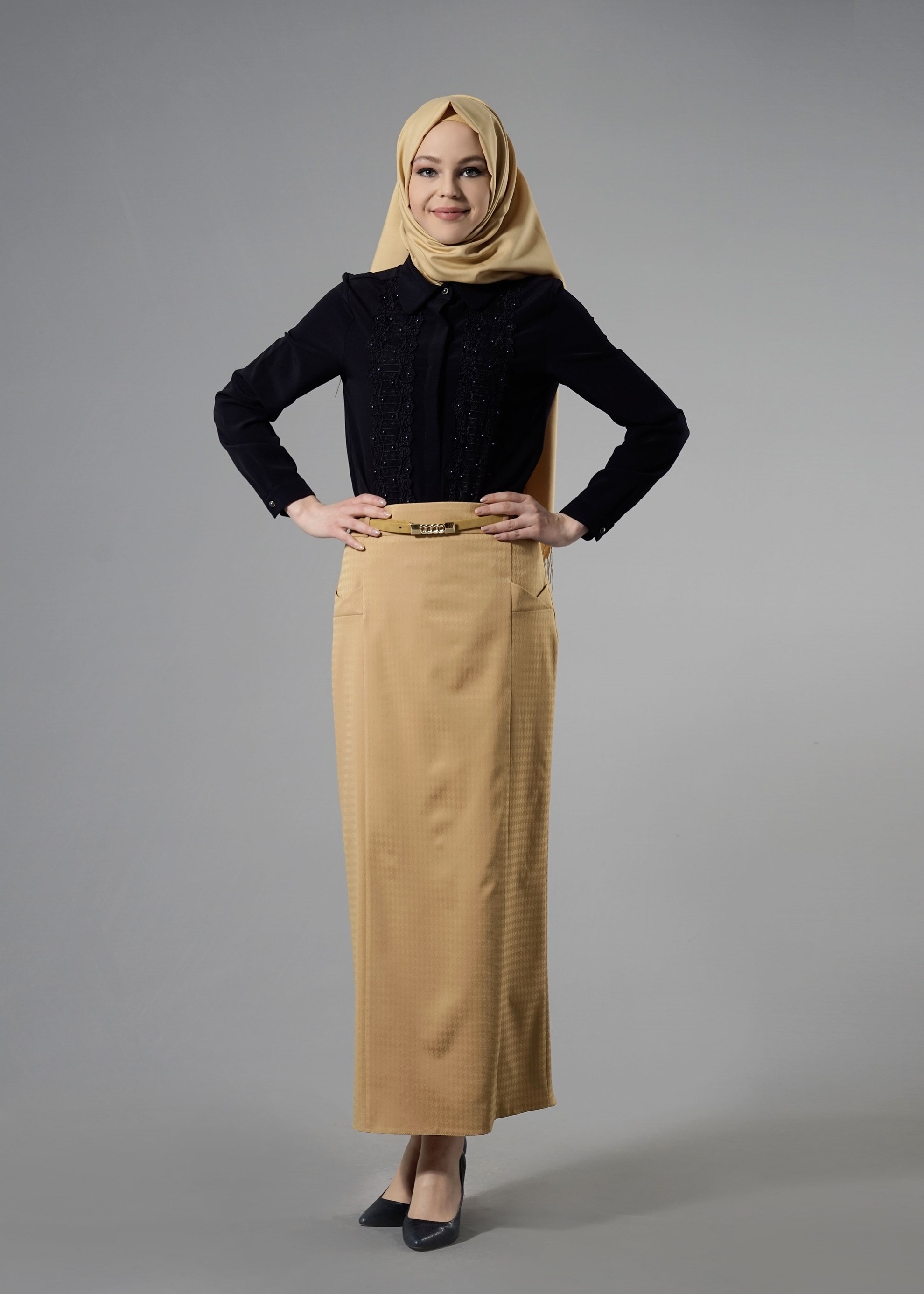 Tesettür giyim SARI 6881 GÖRKEM ETEK 38/48 TEK40