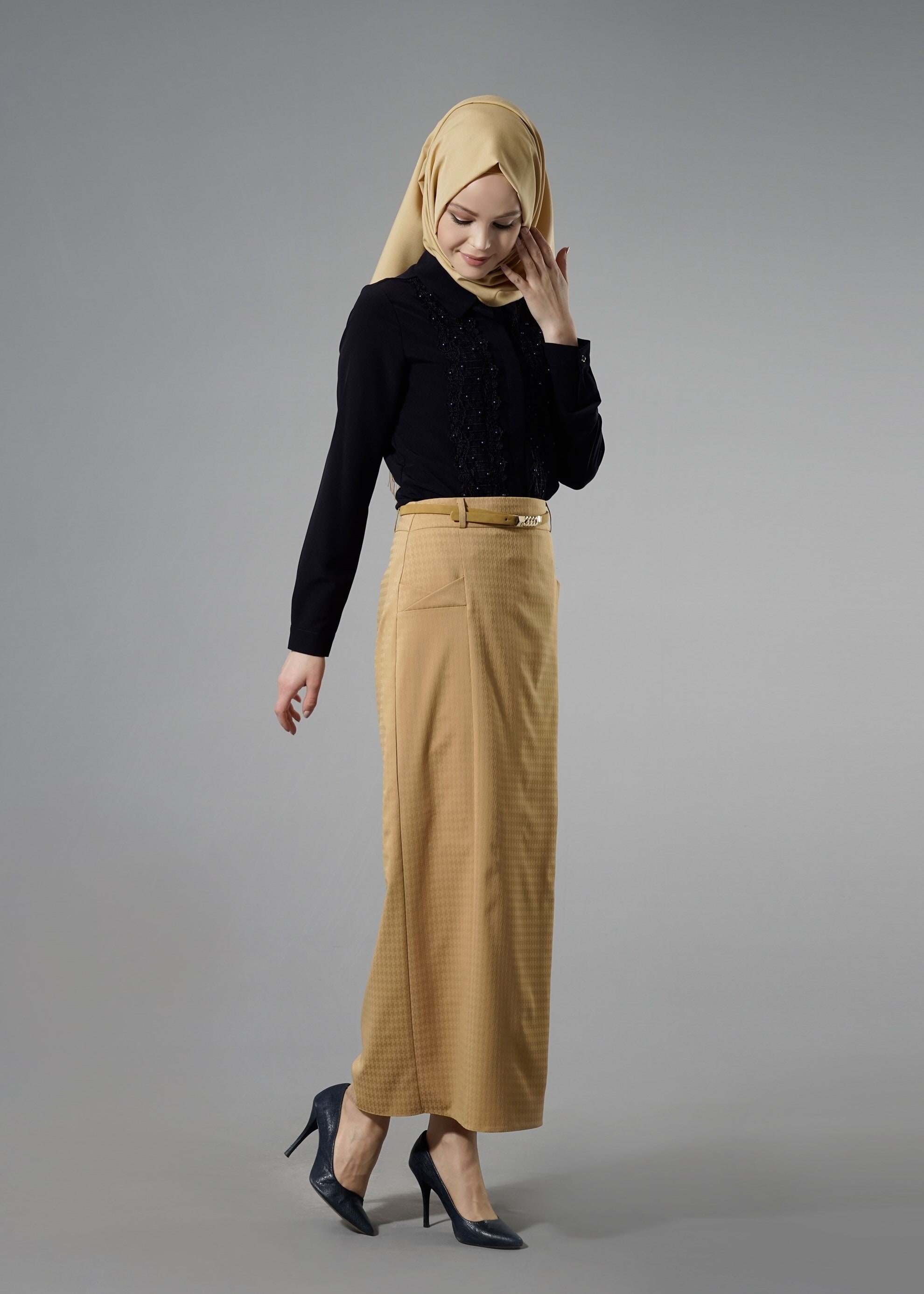 Tesettür giyim SARI 6881 GÖRKEM ETEK 38/48 TEK40