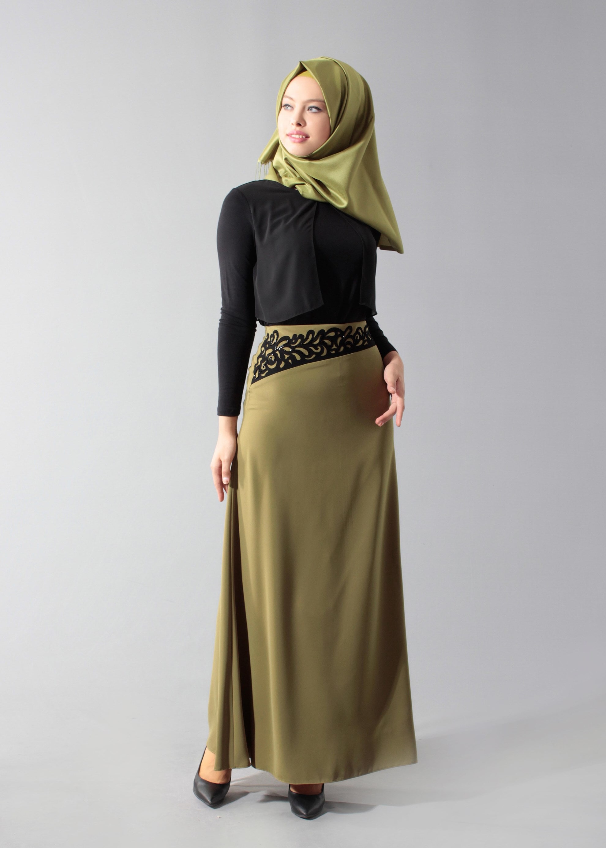 Tesettür giyim YEŞİL 6883 Virona Tesettür Etek 38/44 TEK40