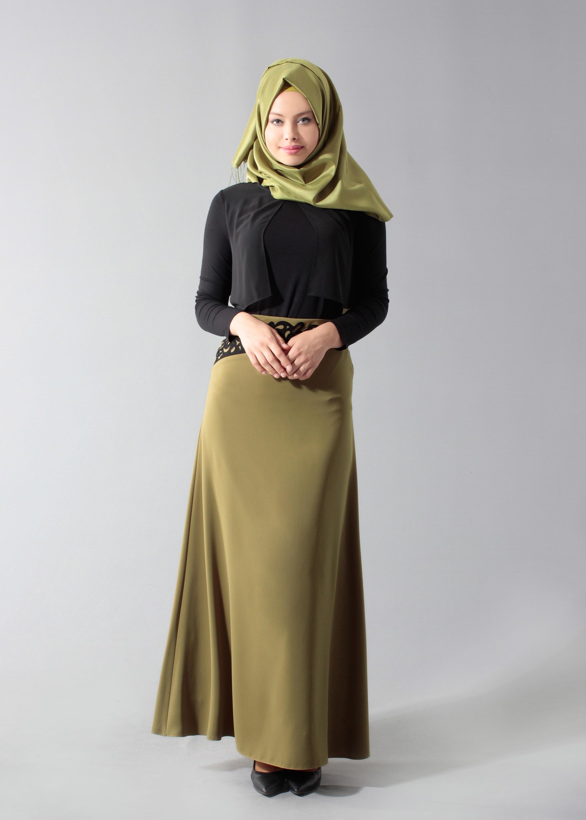 Tesettür giyim YEŞİL 6883 Virona Tesettür Etek 38/44 TEK40