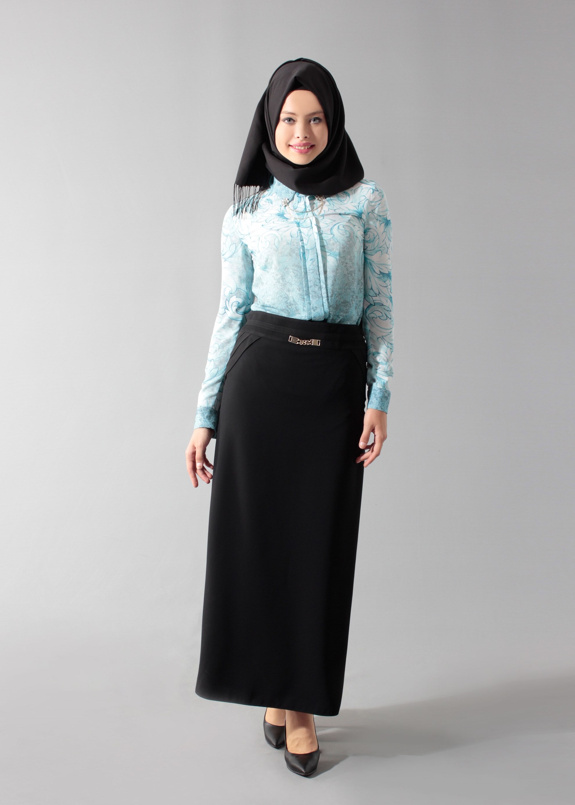 Tesettür giyim SİYAH 6884 Mypoll Tesettür Etek 40/48 TEK38