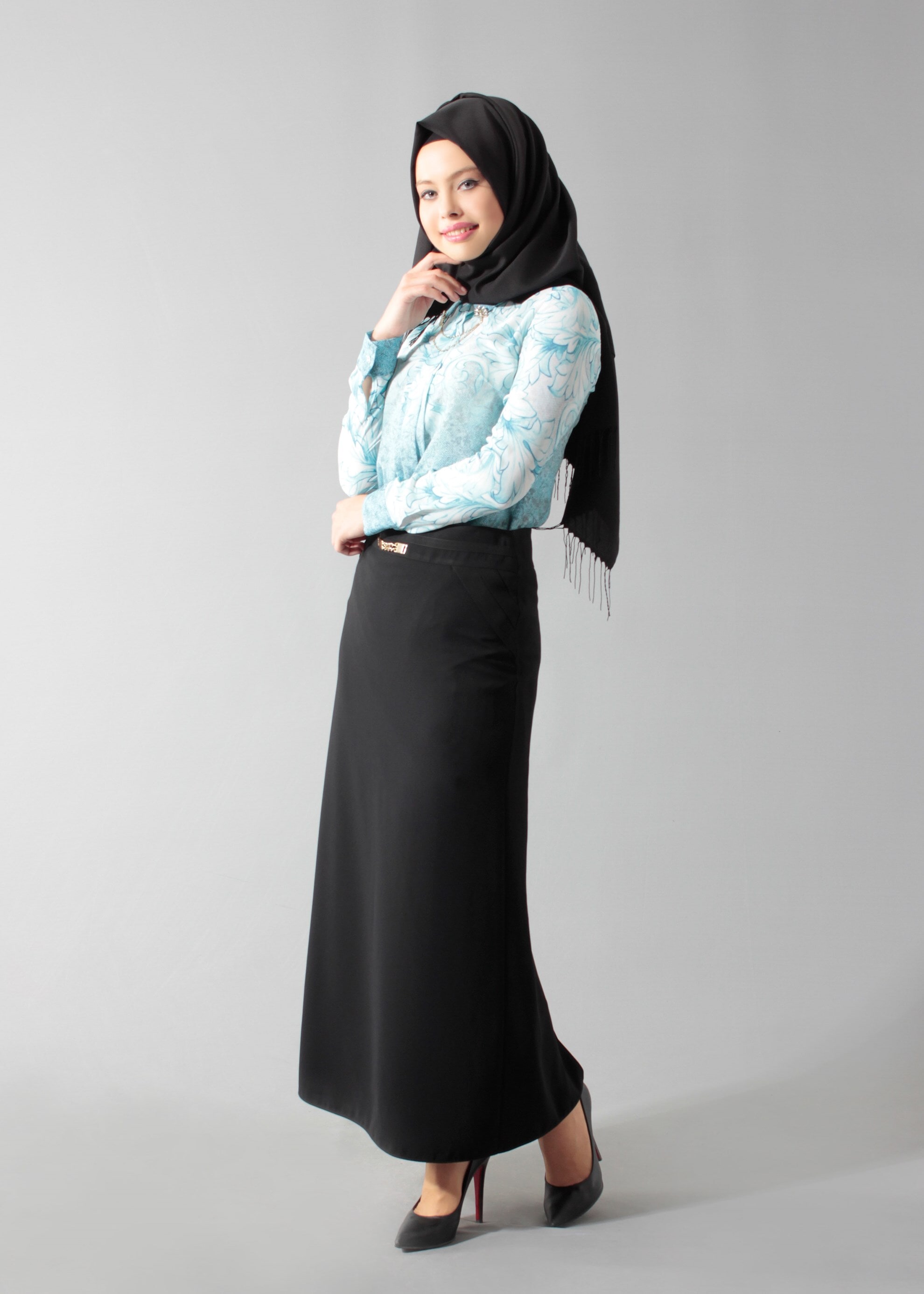 Tesettür giyim SİYAH 6884 Mypoll Tesettür Etek 40/48 TEK38