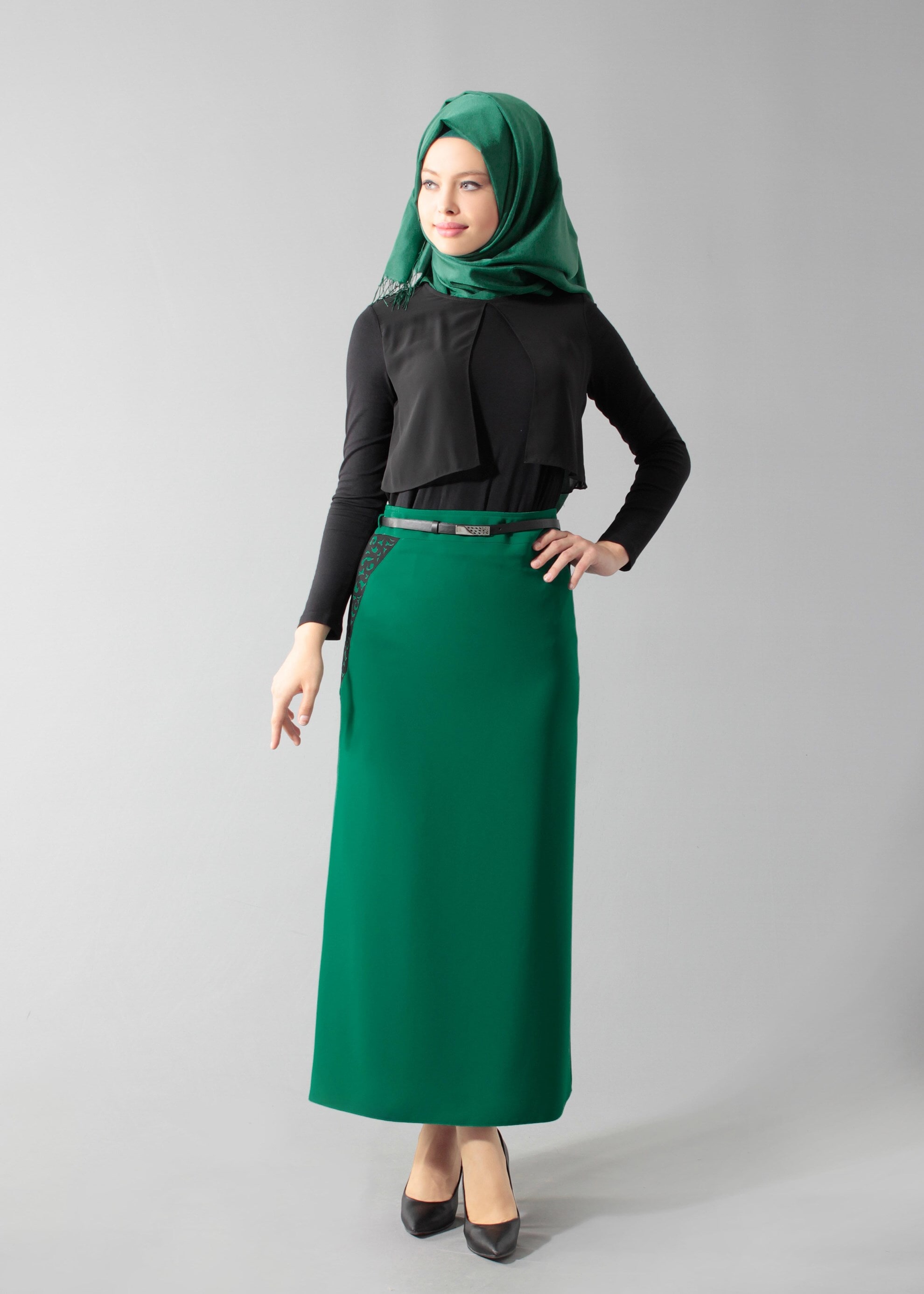 Tesettür giyim YEŞİL 6885 Maral Tesettür 5985 Etek 38/46 TEK40