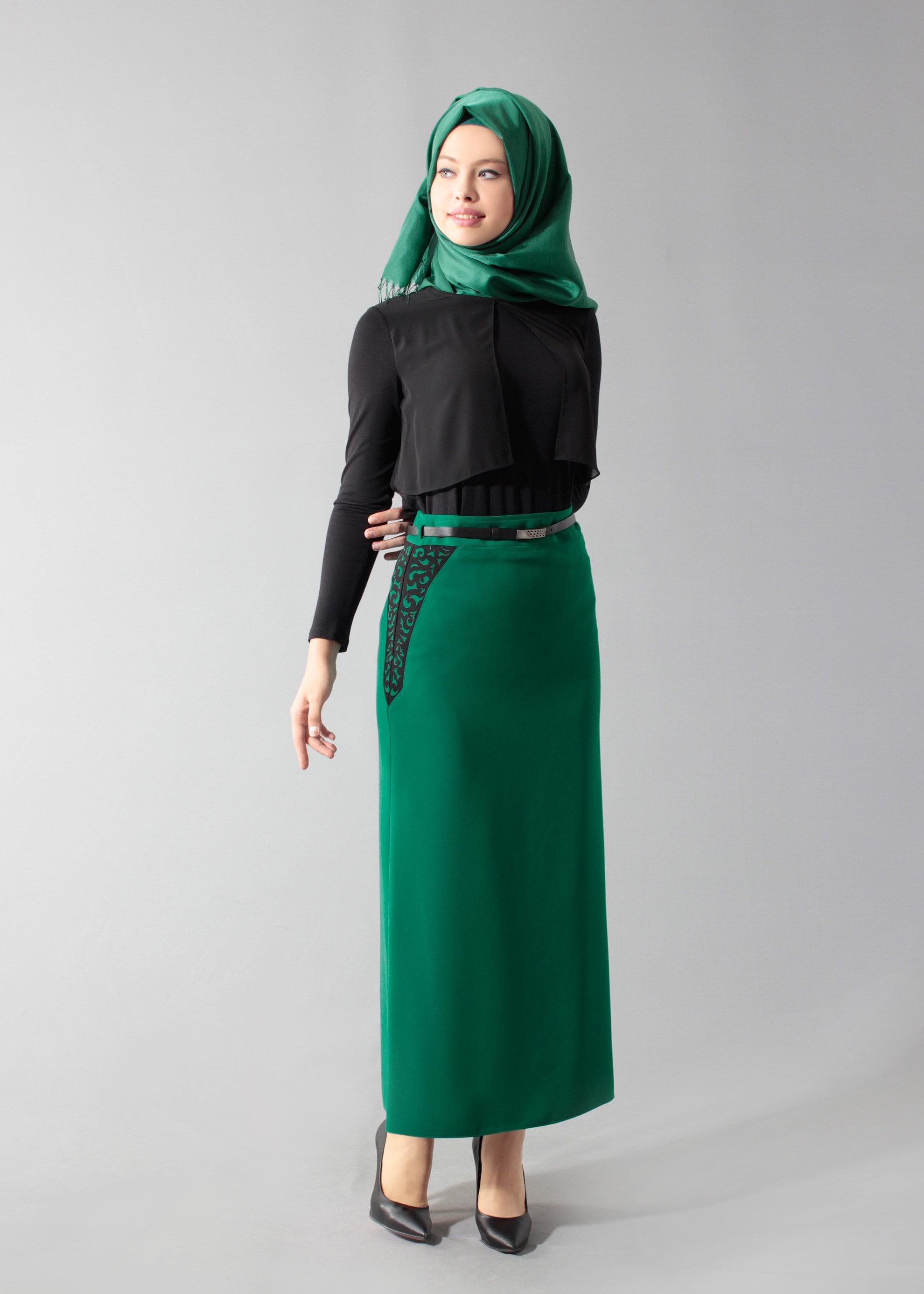 Tesettür giyim YEŞİL 6885 Maral Tesettür 5985 Etek 38/46 TEK40