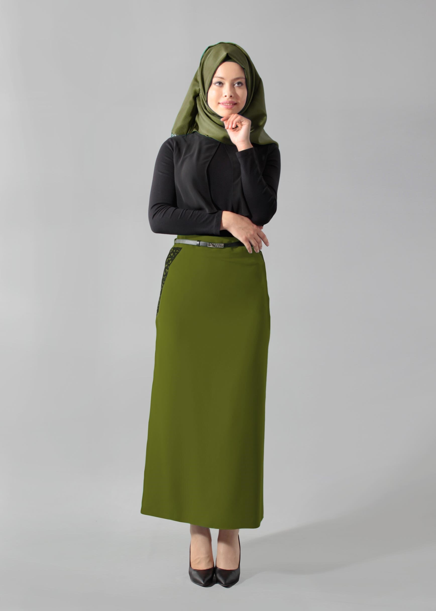 Tesettür giyim YEŞİL 6885 Maral Tesettür 5985 Etek 38/46 TEK40