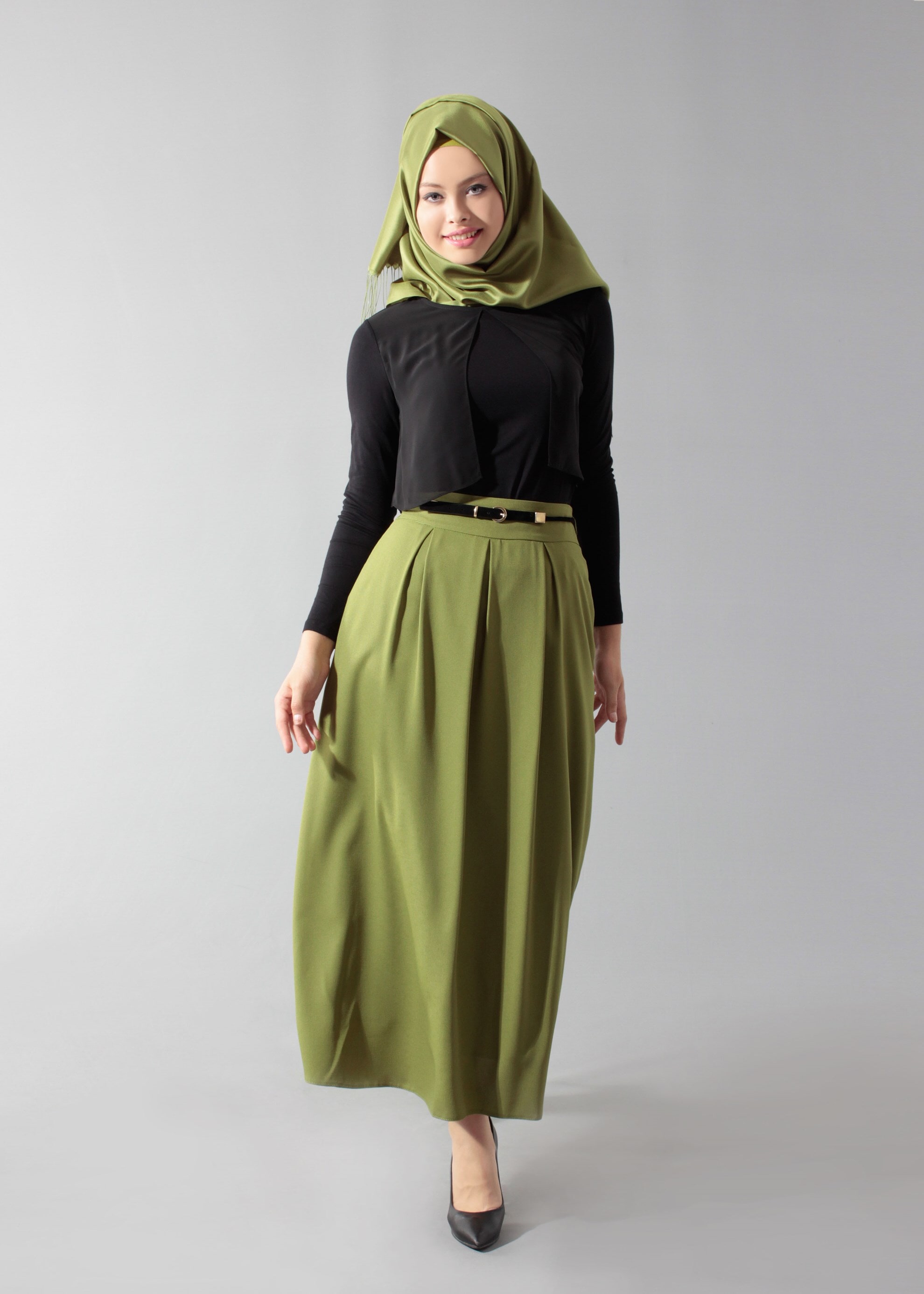 Tesettür giyim YEŞİL 6888 Nora Tesettür Etek 36/44