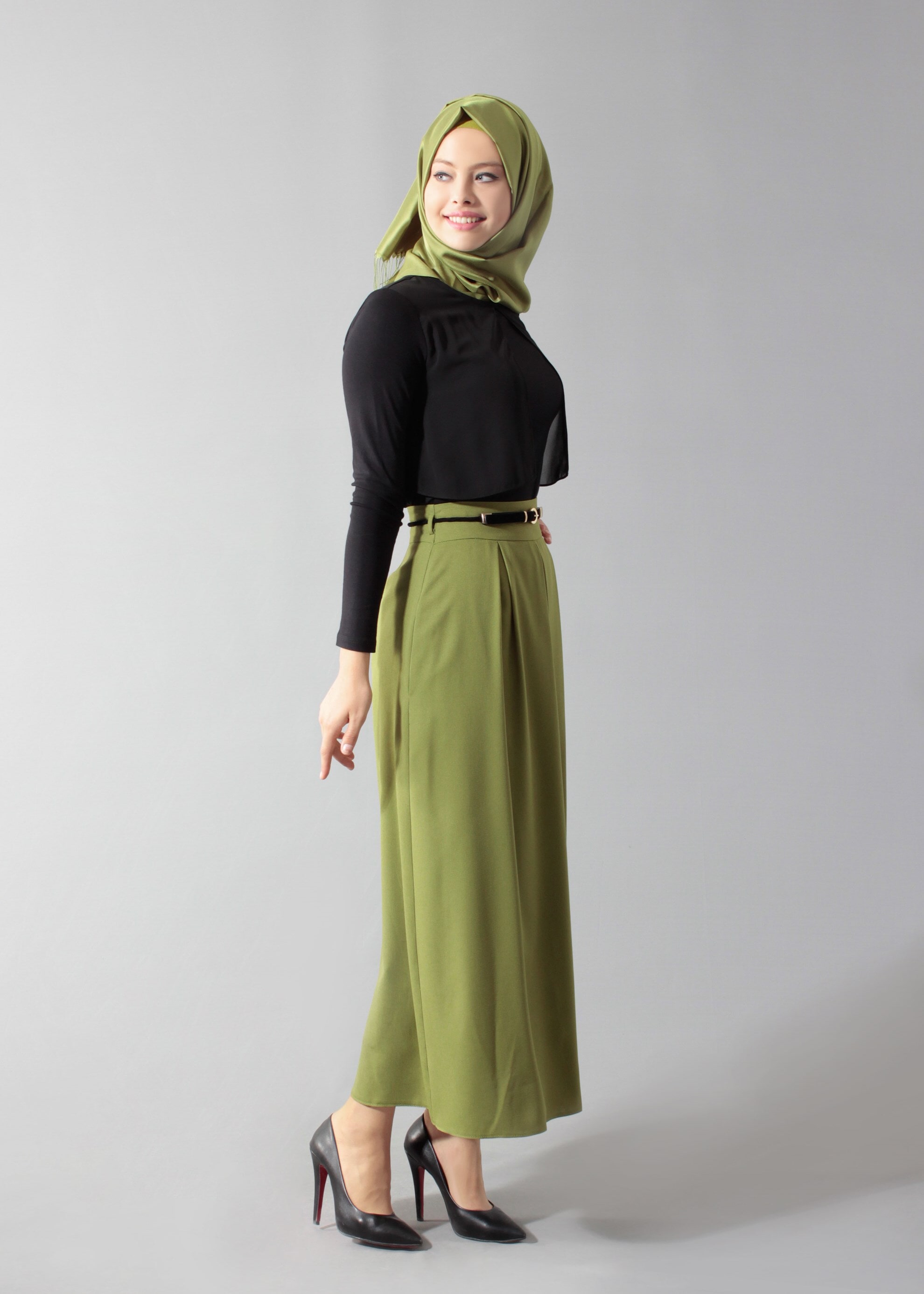 Tesettür giyim YEŞİL 6888 Nora Tesettür Etek 36/44