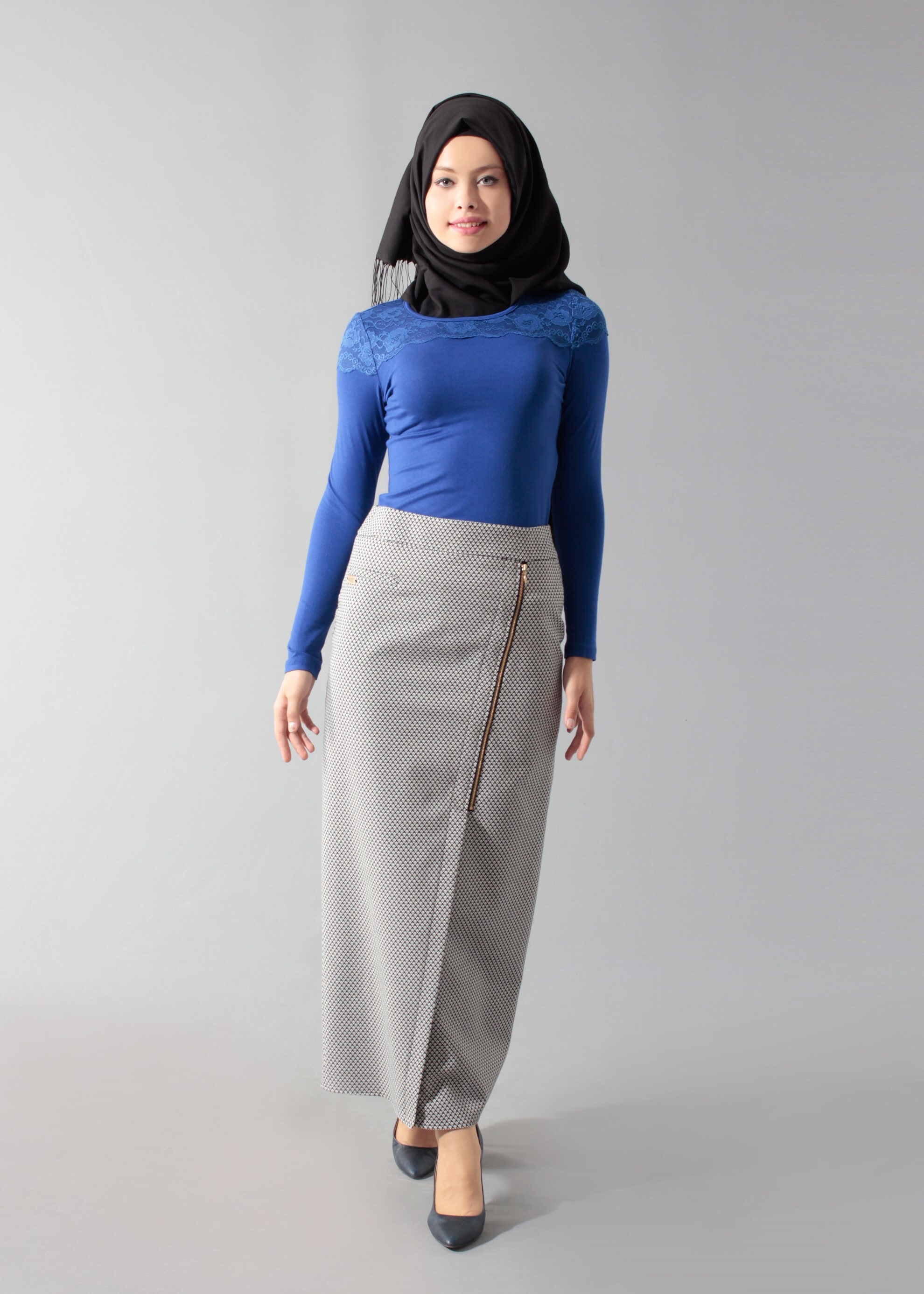 Tesettür giyim SİYAH 6890 Jakar Tesettür Etek 38/46