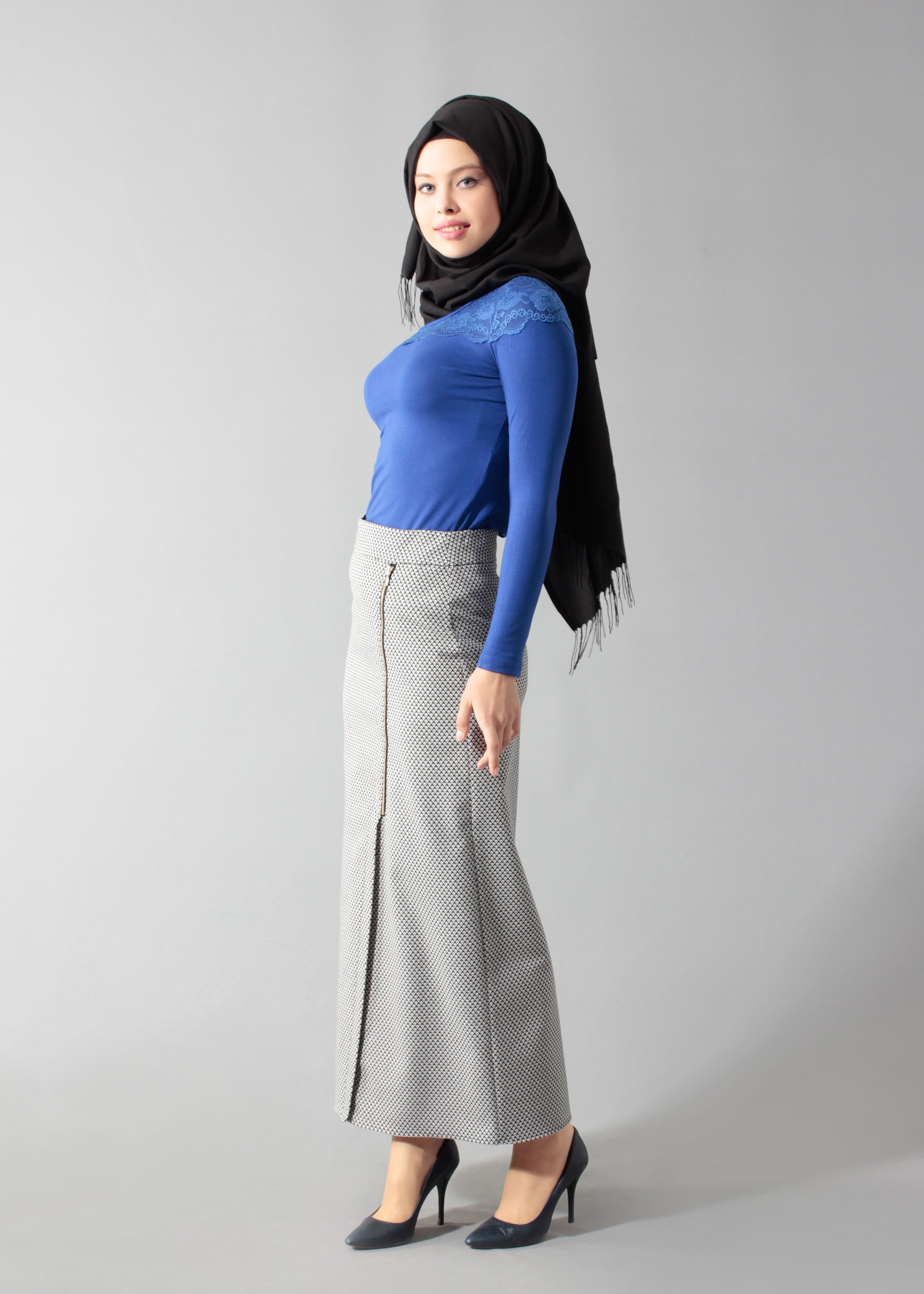 Tesettür giyim SİYAH 6890 Jakar Tesettür Etek 38/46