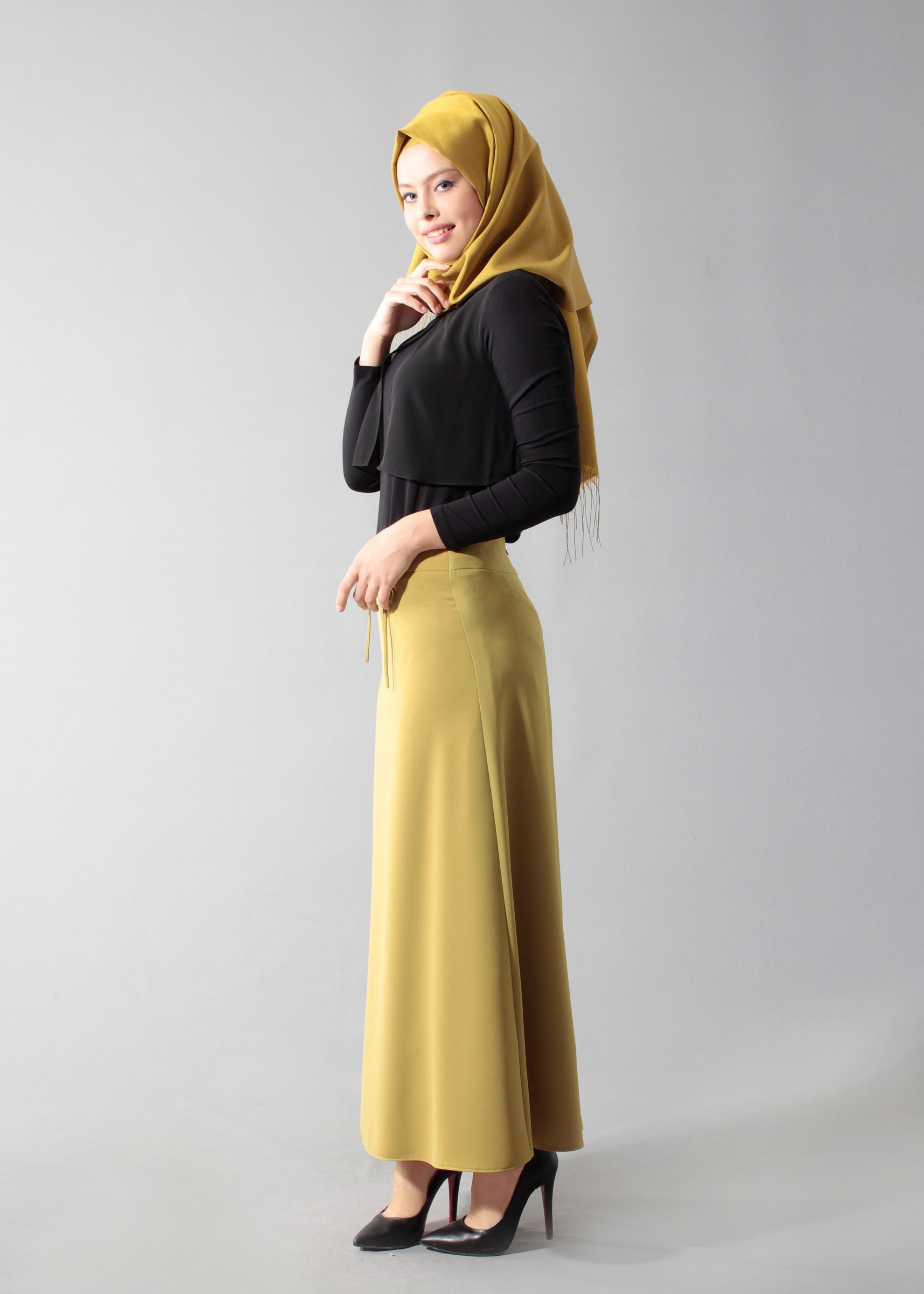 Tesettür giyim YEŞİL 6893 Kiwon Tesettür Etek 38/46 TEK40