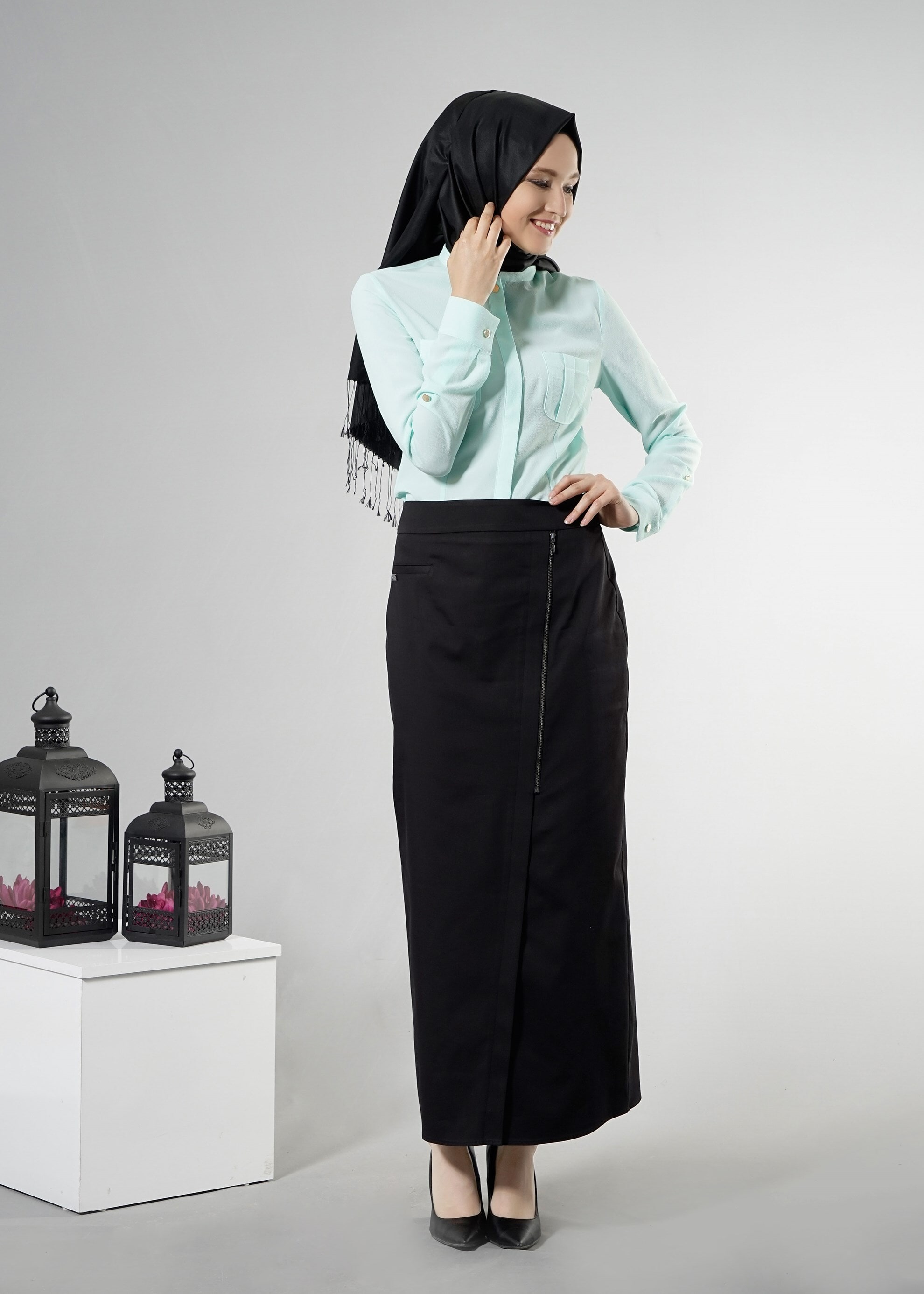 Tesettür giyim SİYAH 6894 15666 Tesettür Etek 38/44