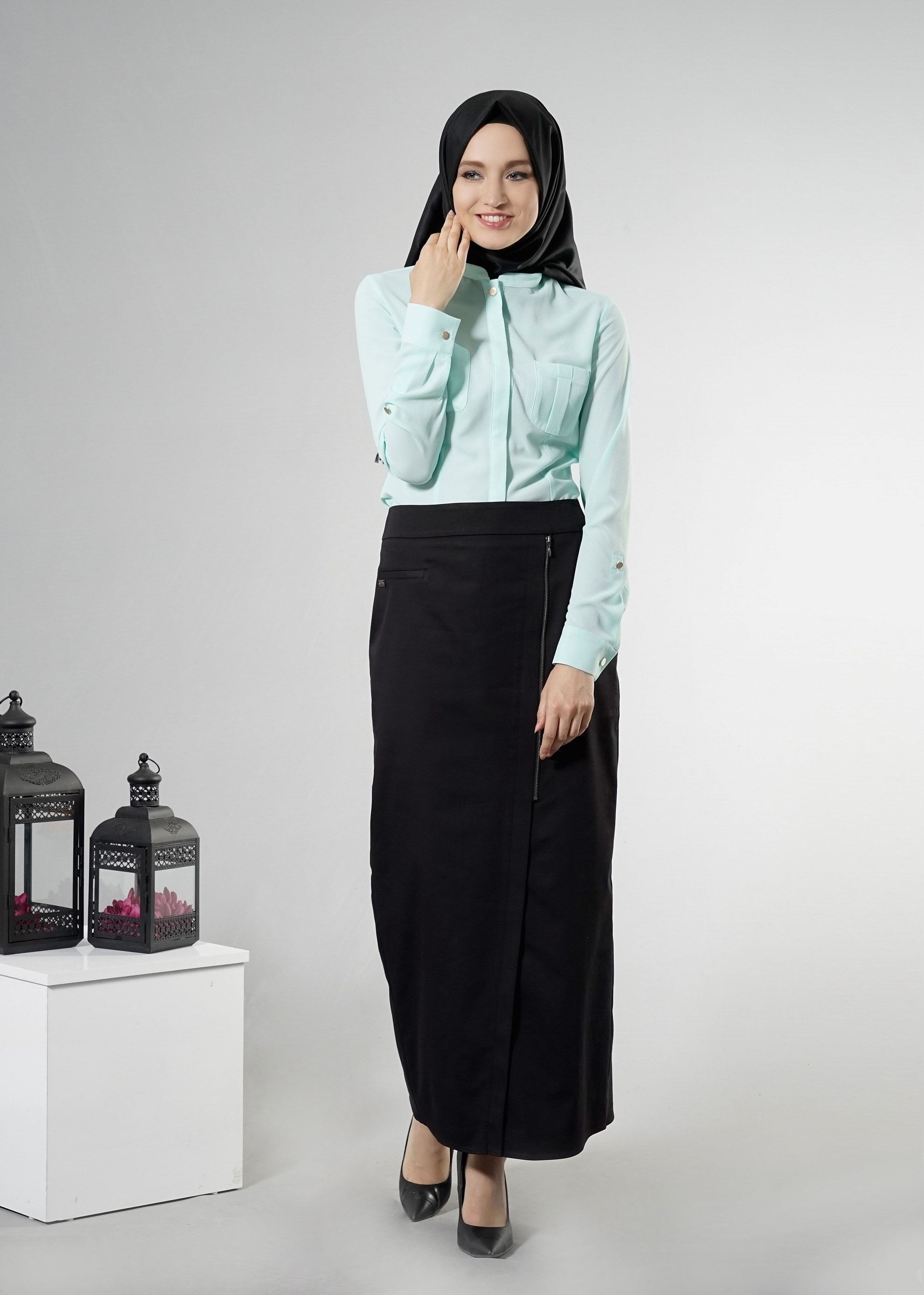 Tesettür giyim SİYAH 6894 15666 Tesettür Etek 38/44