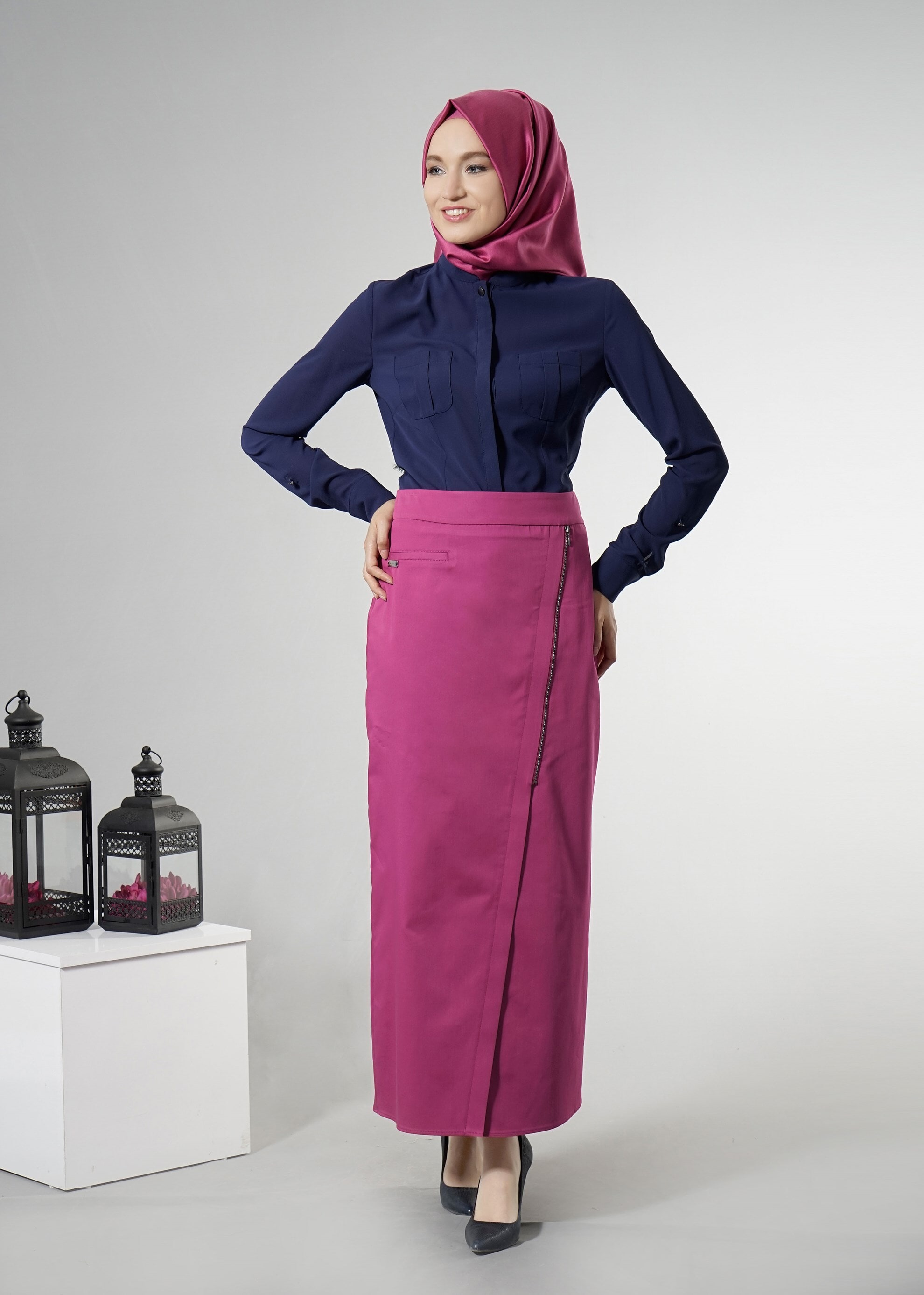 Tesettür giyim FUŞYA 6894 15666 Tesettür Etek 38/44