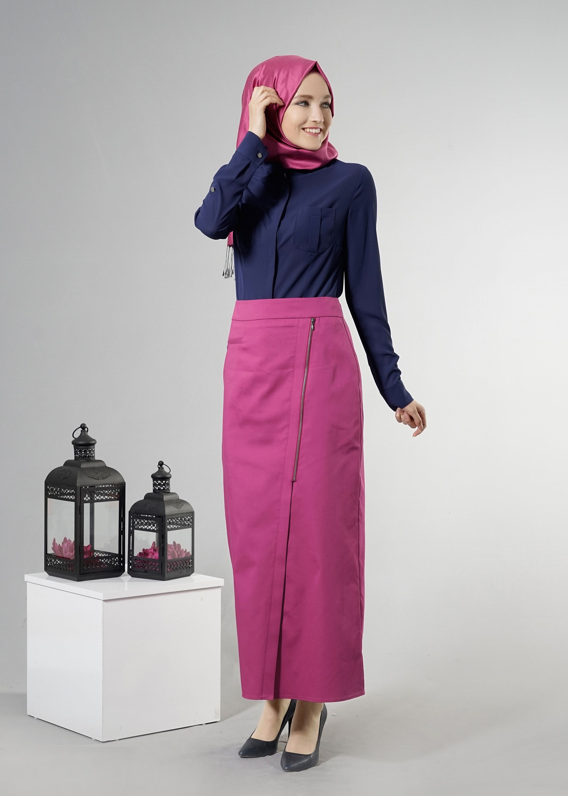 Tesettür giyim FUŞYA 6894 15666 Tesettür Etek 38/44