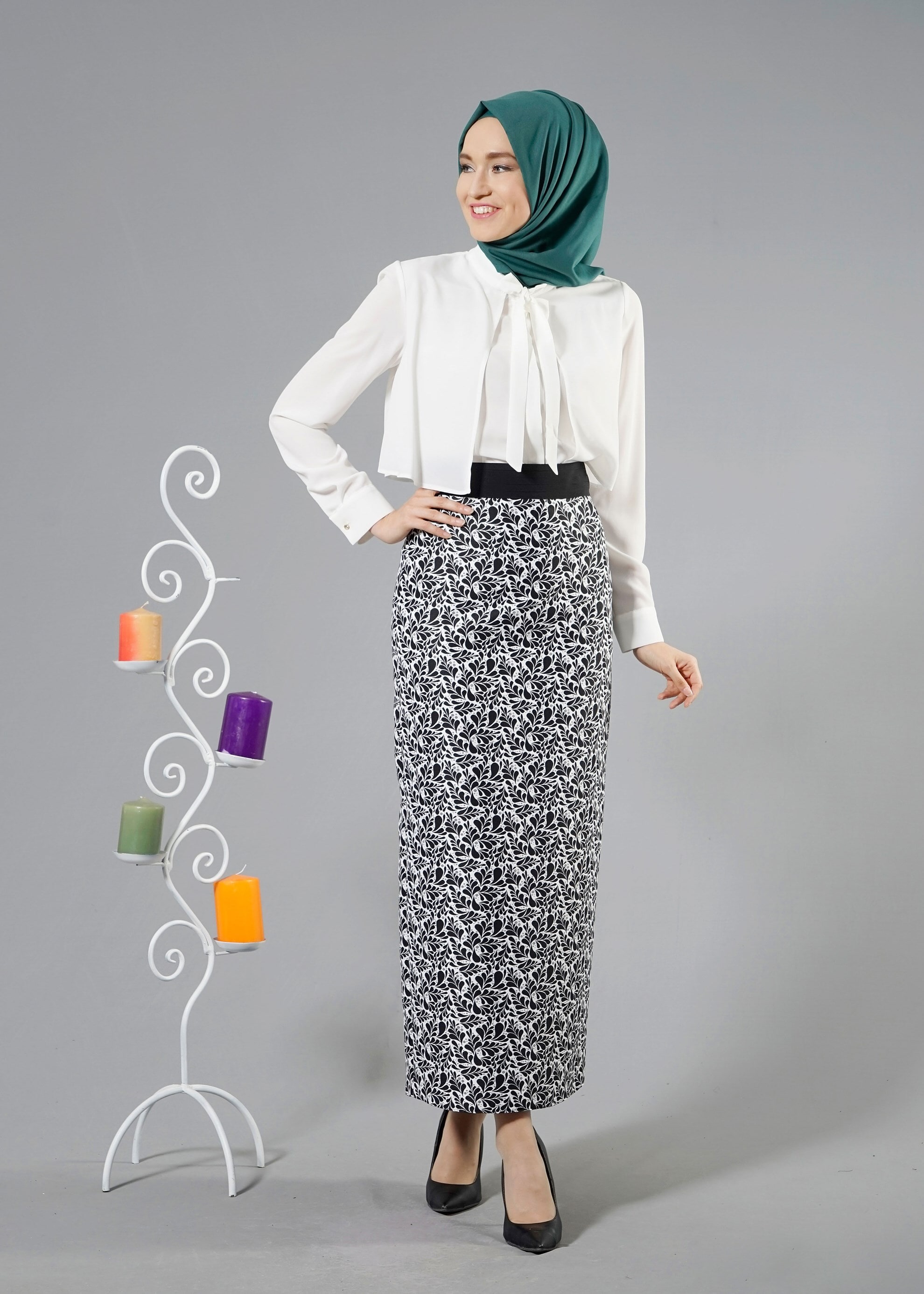 Tesettür giyim SİYAH 6899 JAKAR DES.1 ETEK 36/42(38)