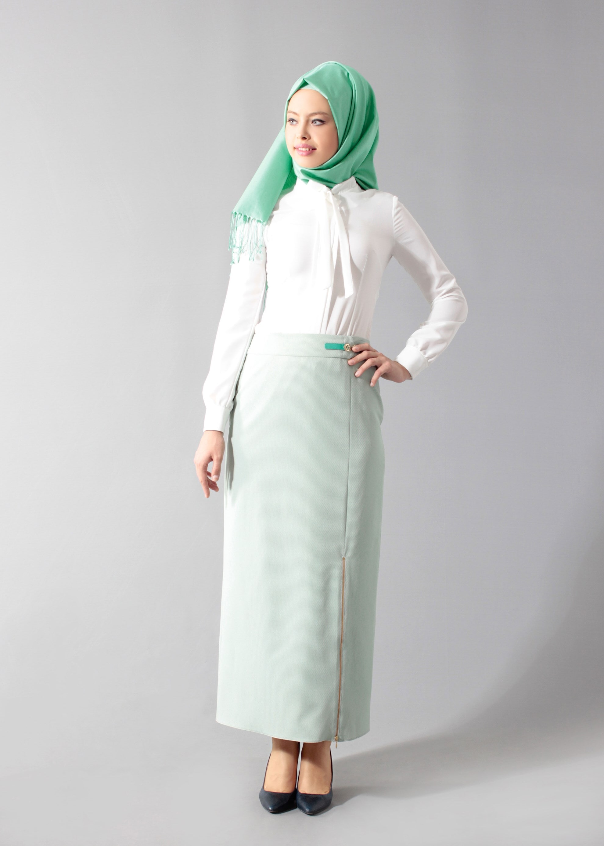 Tesettür giyim YEŞİL 6907 Berta 43625 Tesettür Etek 40/48 TEK38