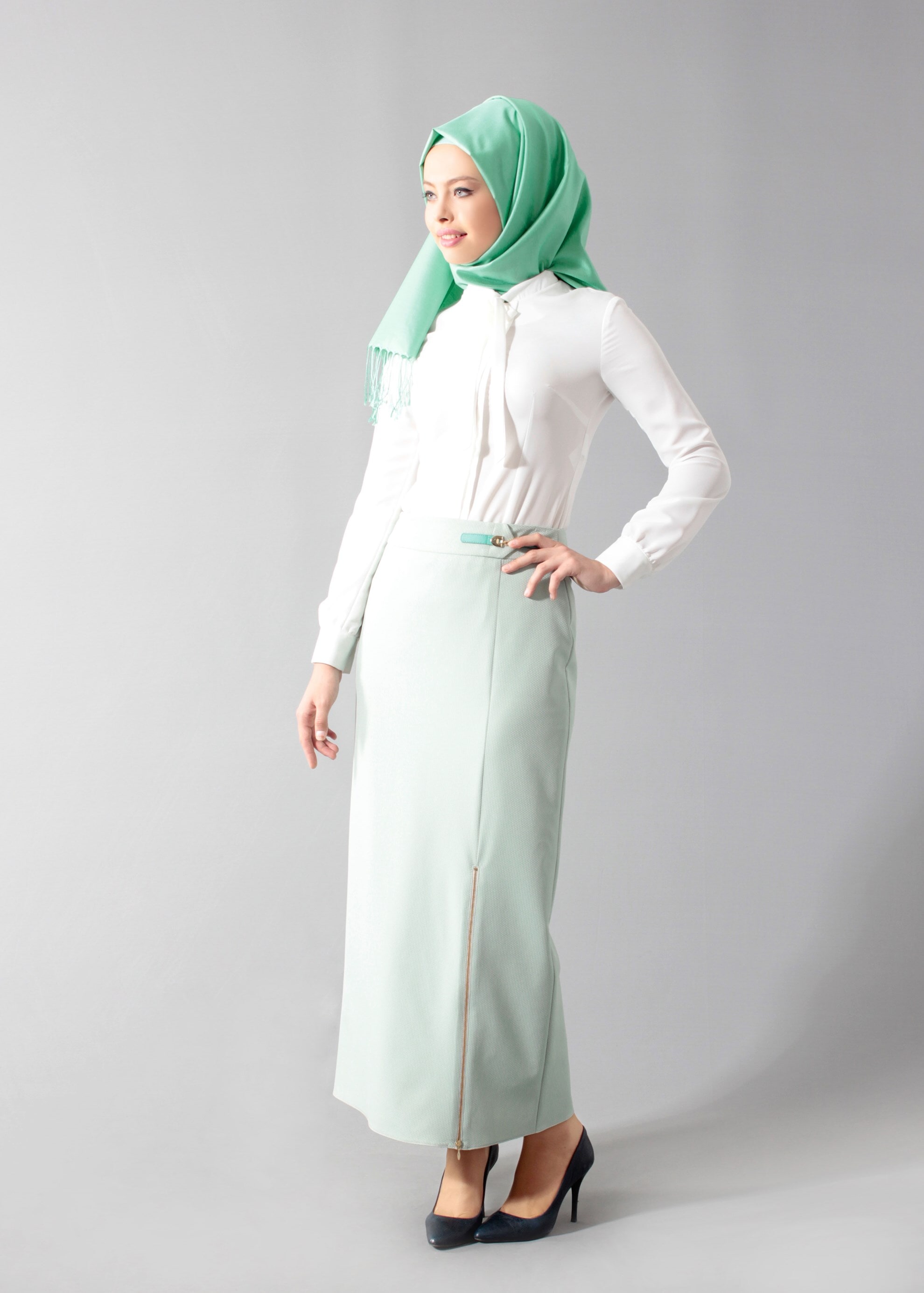 Tesettür giyim YEŞİL 6907 Berta 43625 Tesettür Etek 40/48 TEK38