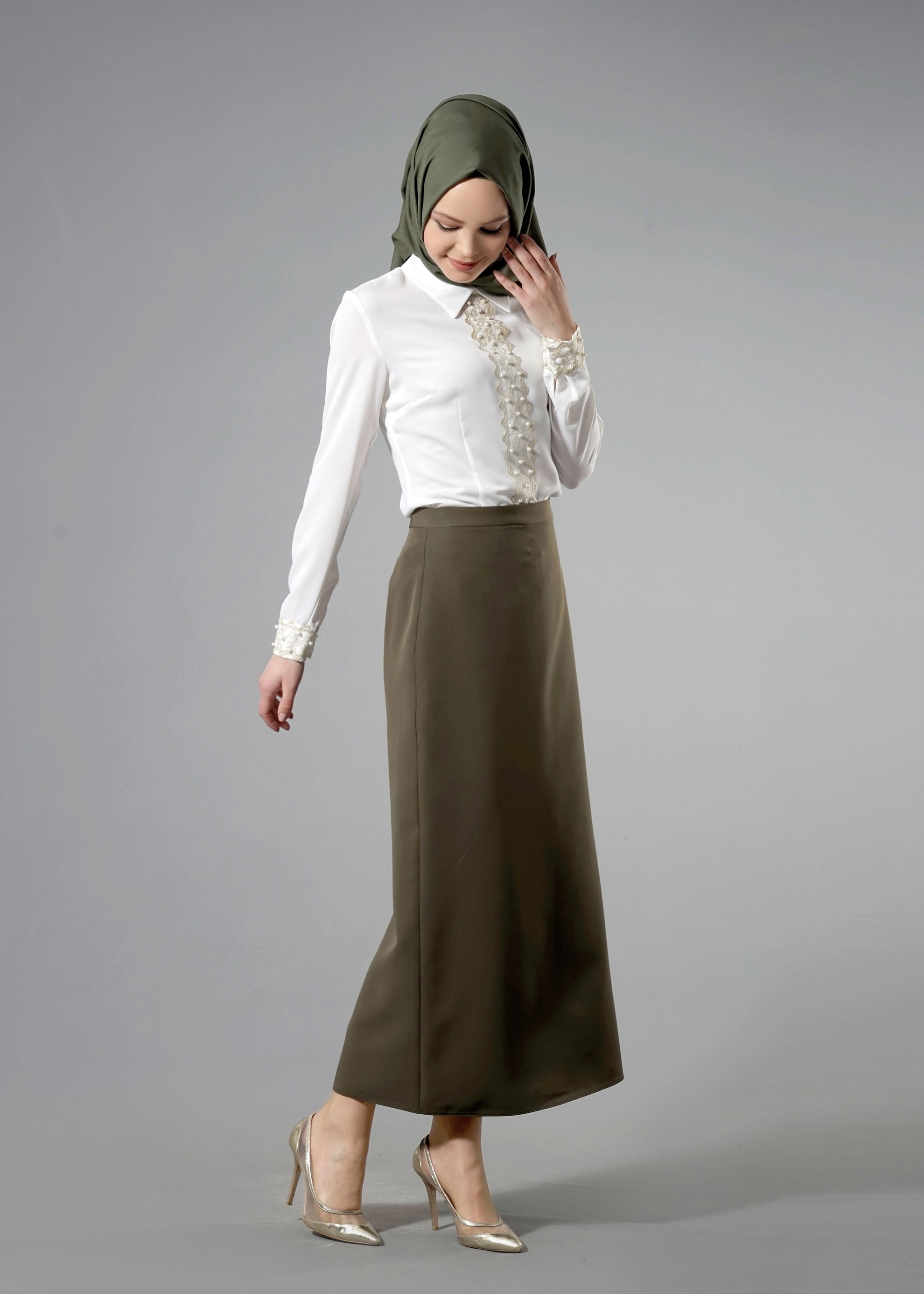 Tesettür giyim HAKİ 6914 Dilma Tesettür 43551 Etek 38/48 TEK40
