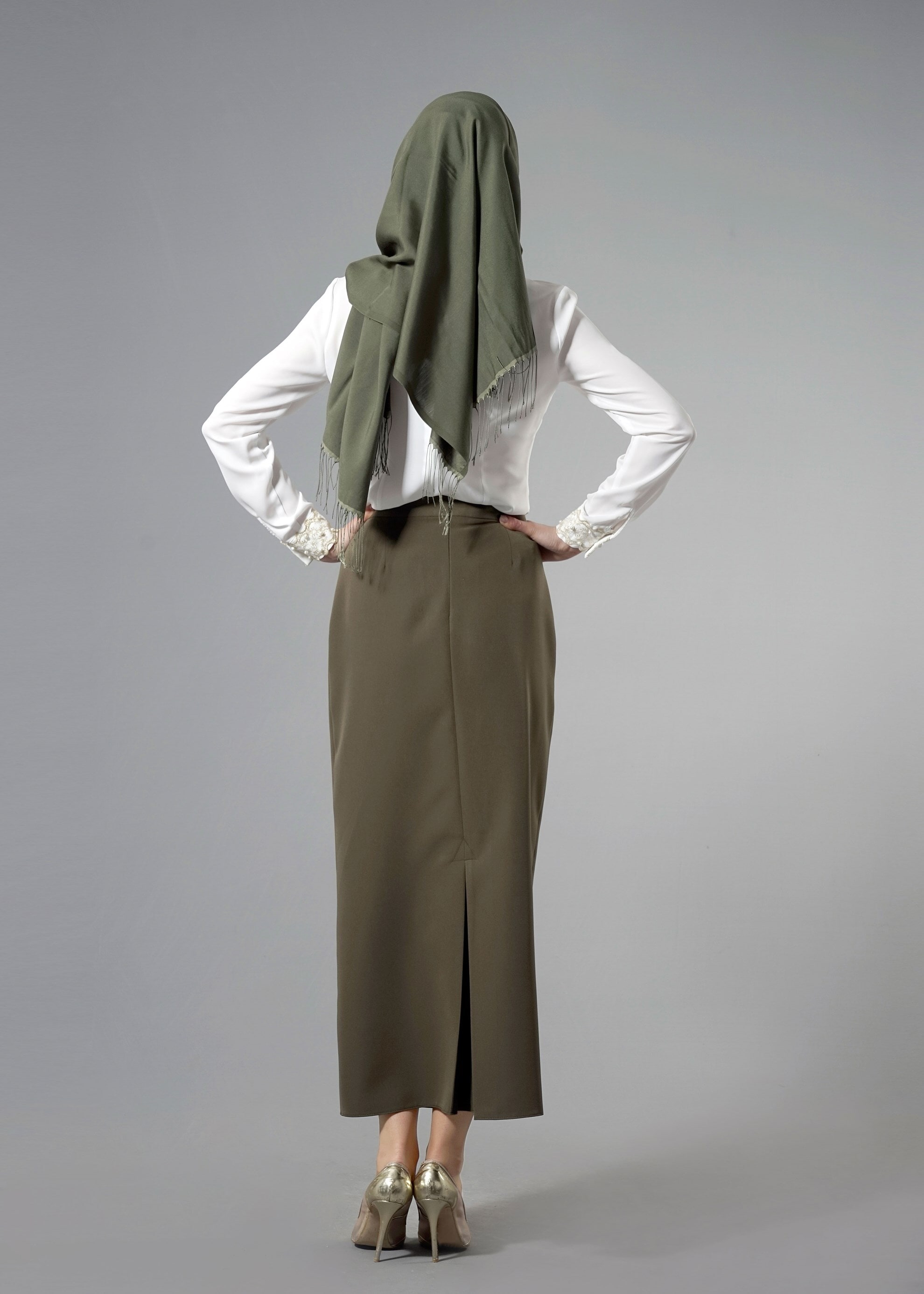 Tesettür giyim HAKİ 6914 Dilma Tesettür 43551 Etek 38/48 TEK40