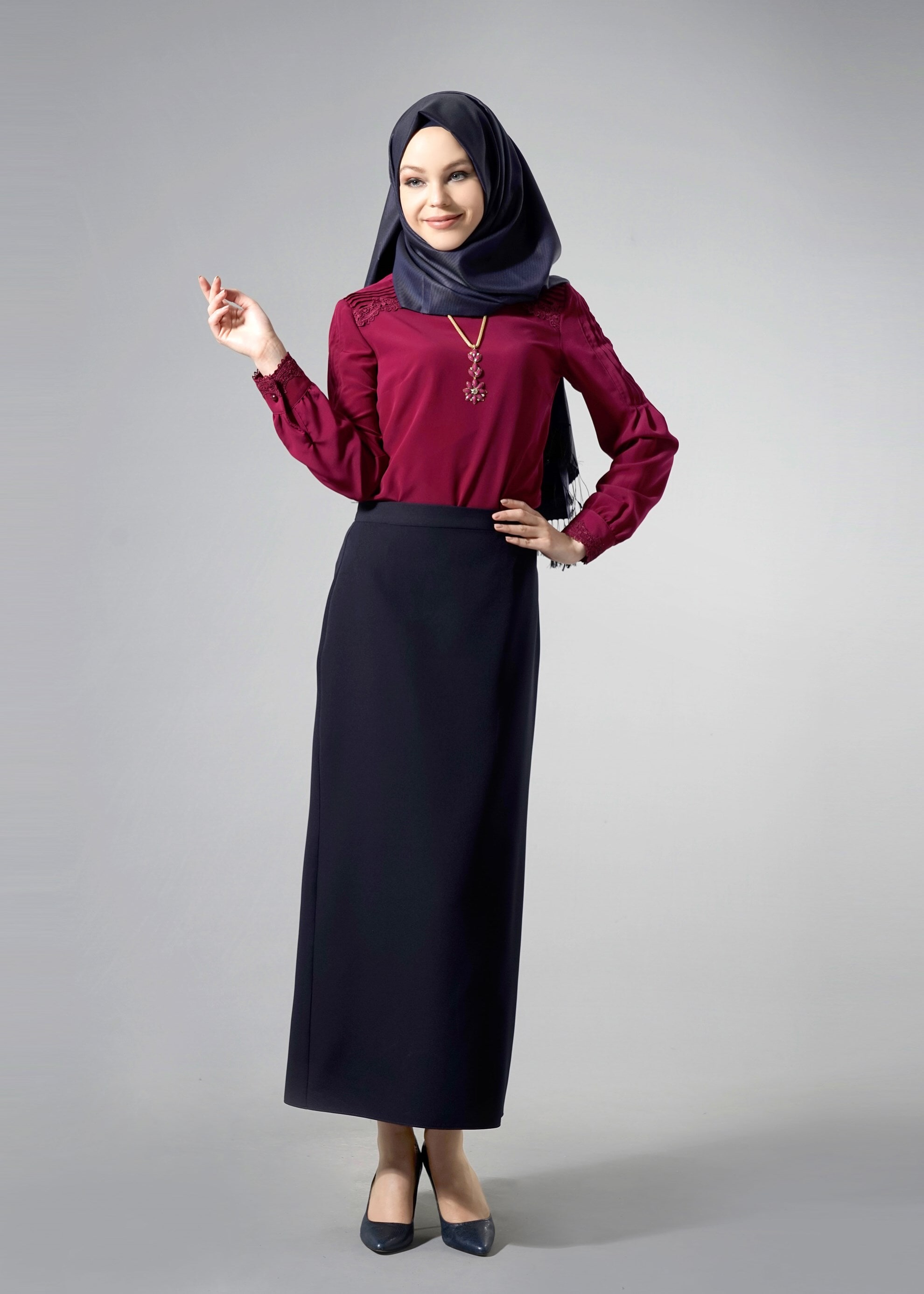 Tesettür giyim LACİVERT 6914 Dilma Tesettür 43551 Etek 38/48 TEK40