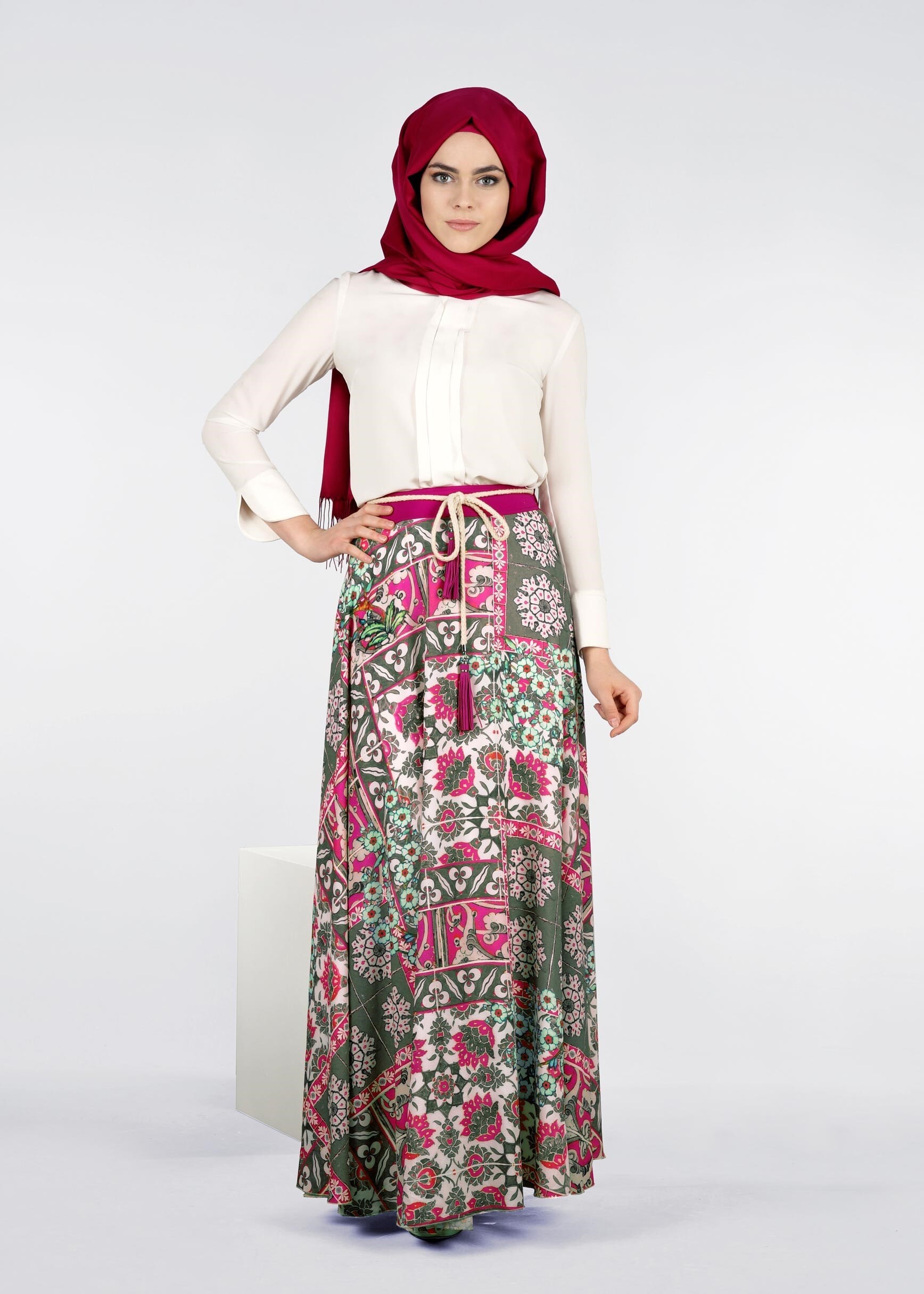 Tesettür giyim FUŞYA 6915 BURBLE CREP 7934 ETEK 36/44