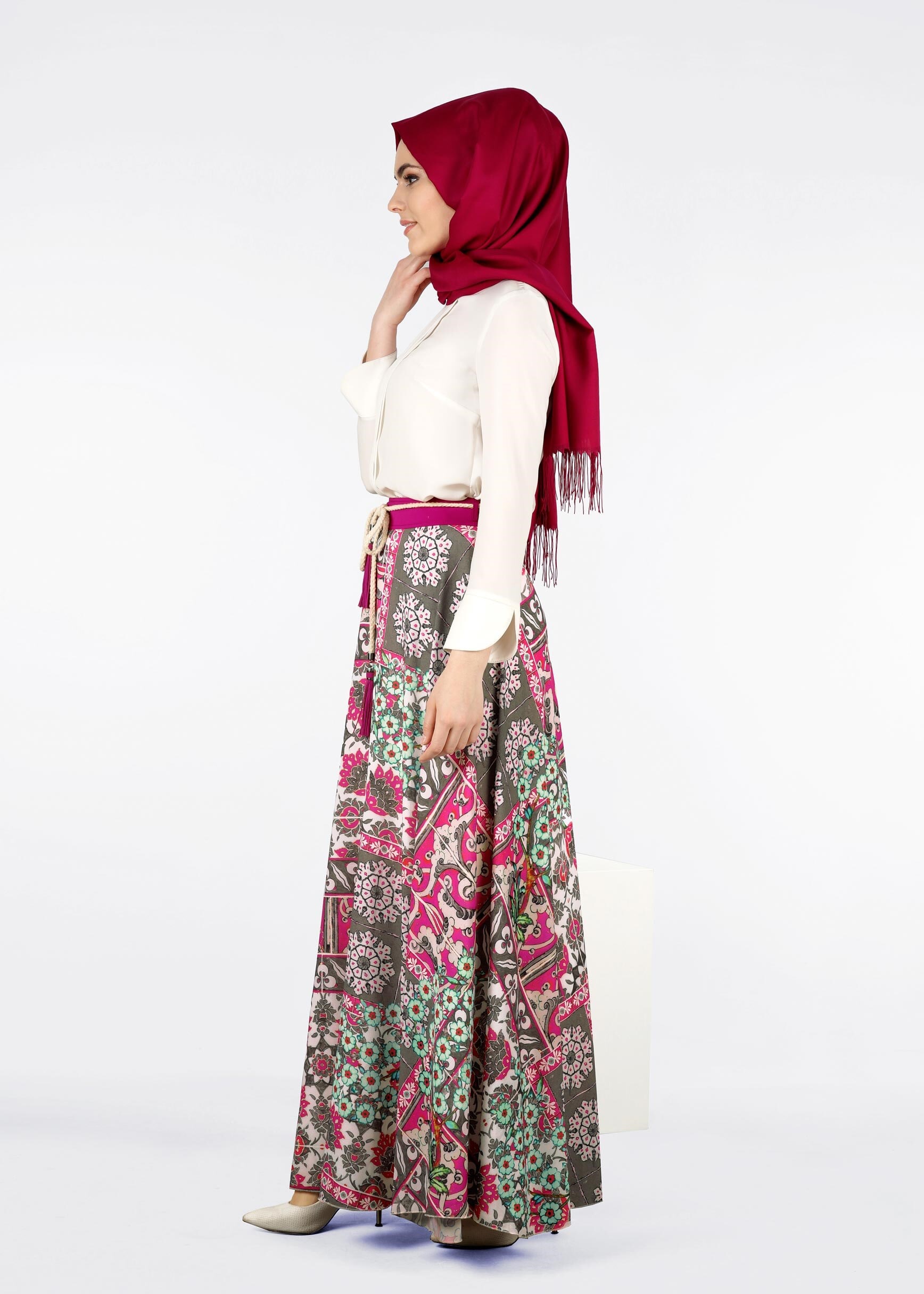 Tesettür giyim FUŞYA 6915 BURBLE CREP 7934 ETEK 36/44