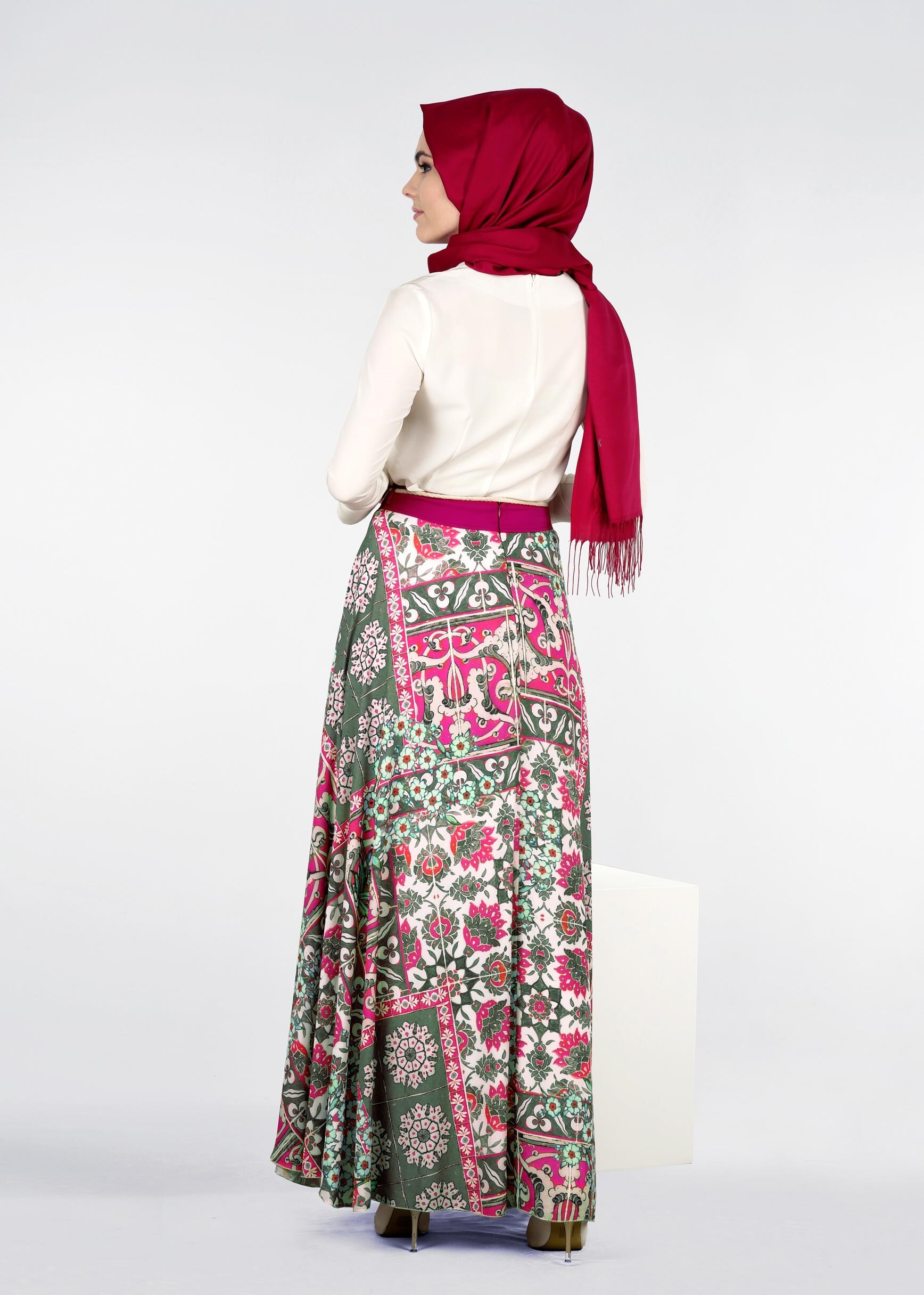 Tesettür giyim FUŞYA 6915 BURBLE CREP 7934 ETEK 36/44