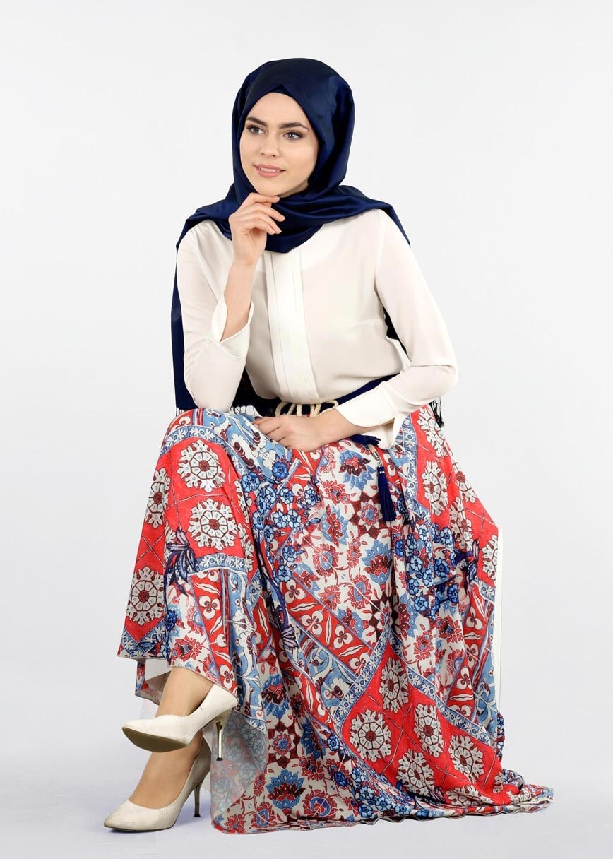 Tesettür giyim MERCAN 6915 BURBLE CREP 7934 ETEK 36/44