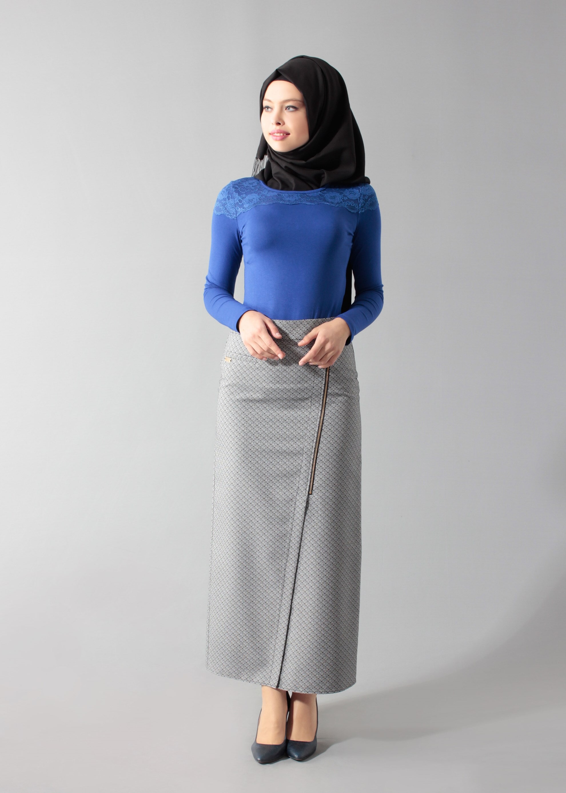 Tesettür giyim SİYAH 6890-1 Jakar Des.Tesettür Etek 38/46 TEK40