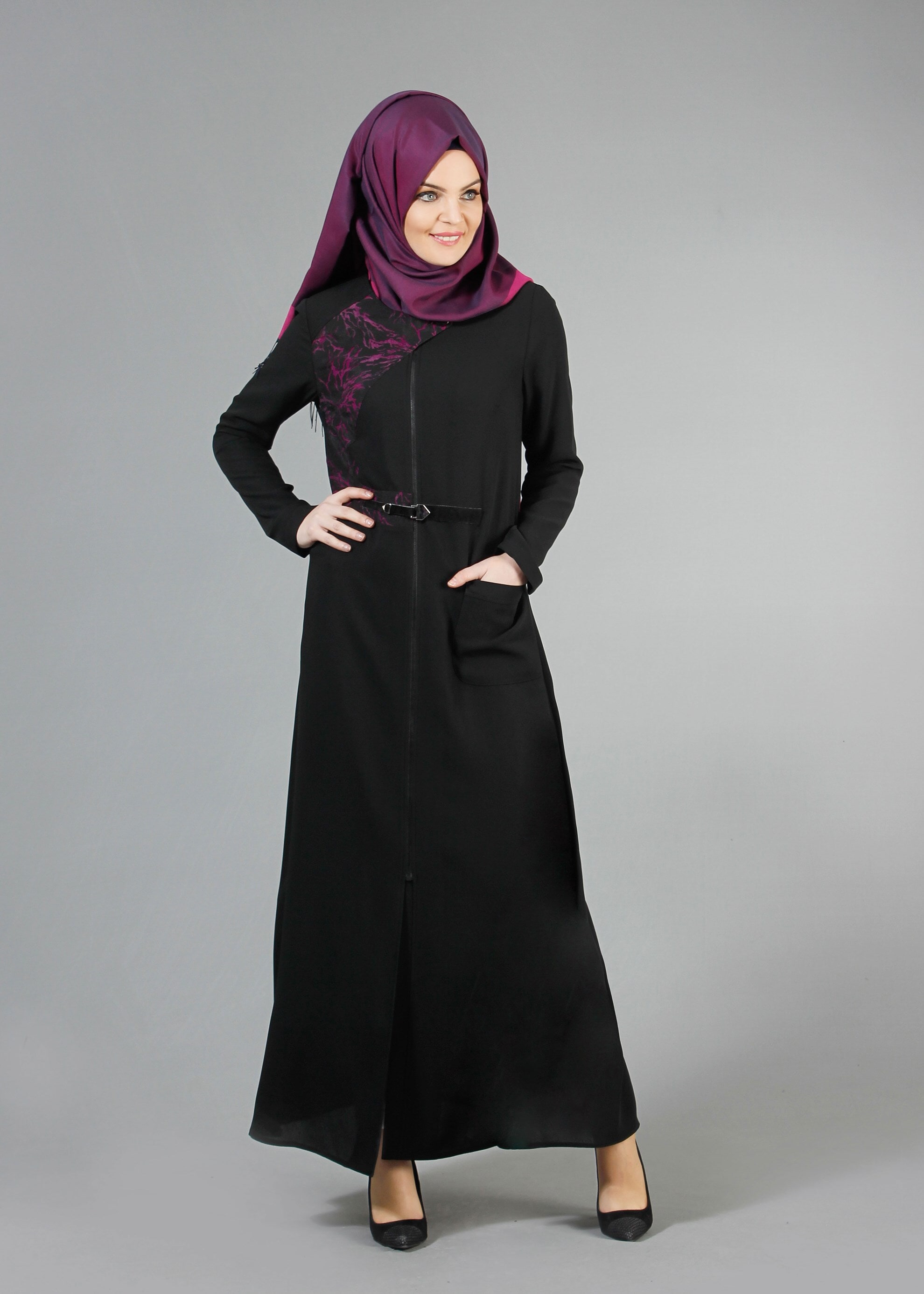 Tesettür giyim SİYAH 8190 Nil Crep Tesettür Ferace 38/46 TEK40