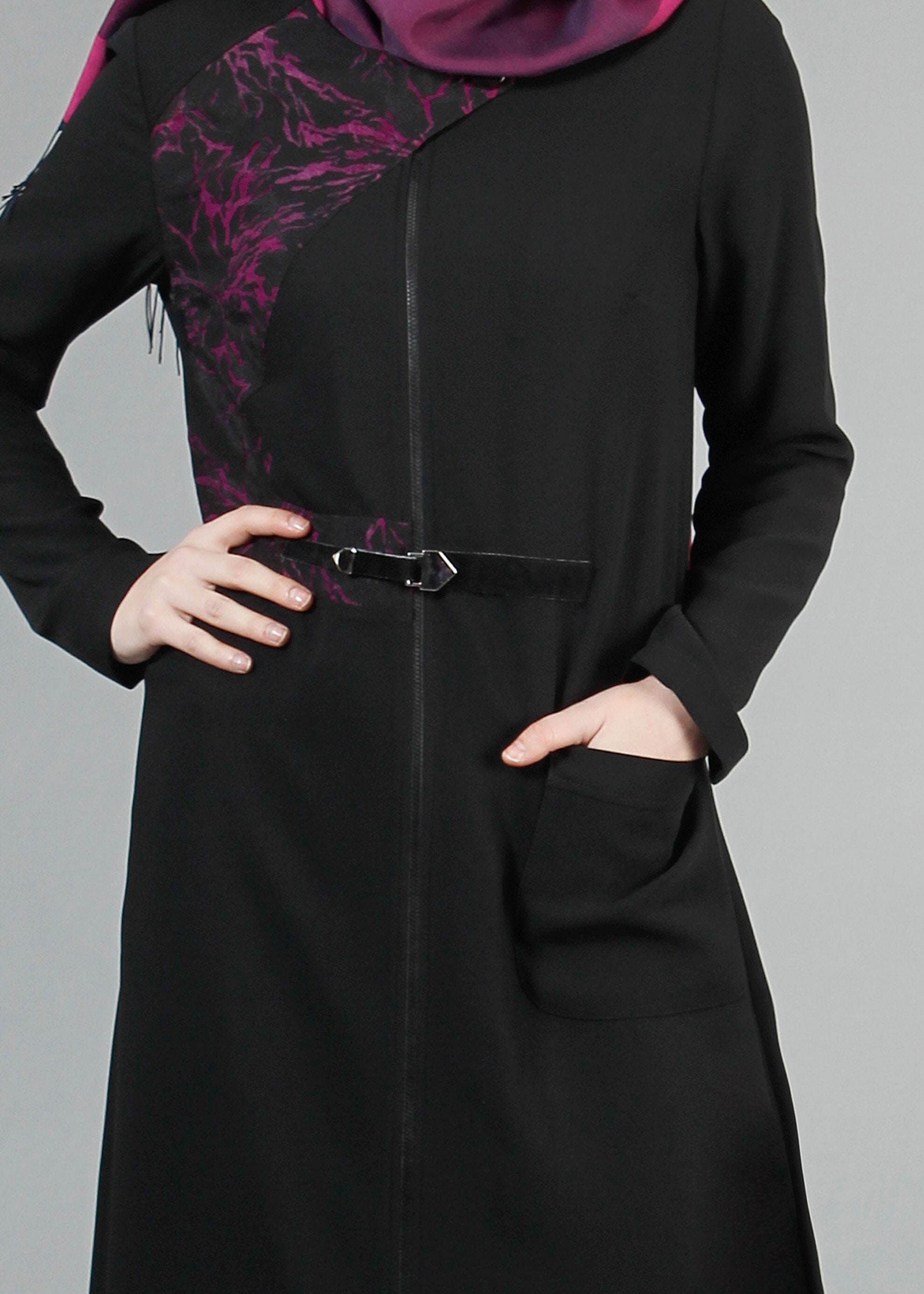 Tesettür giyim SİYAH 8190 Nil Crep Tesettür Ferace 38/46 TEK40