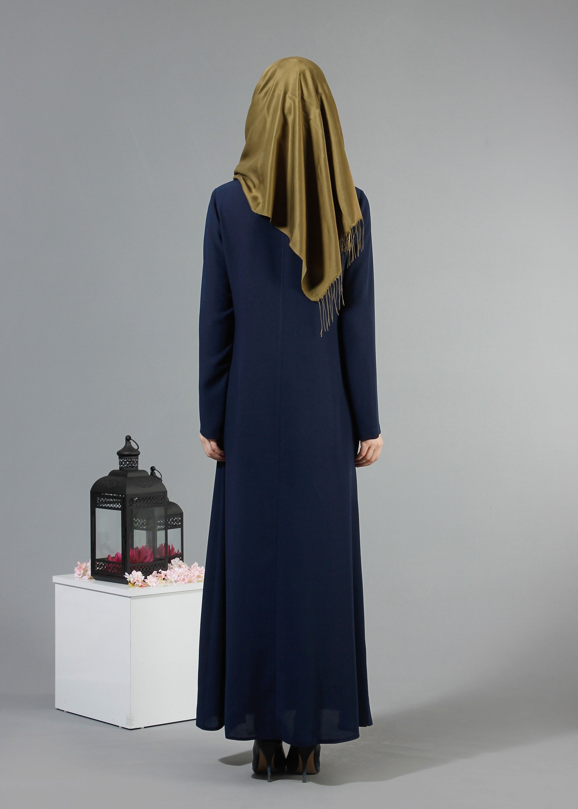 Tesettür giyim LACİVERT 8190 Nil Crep Tesettür Ferace 38/46 TEK40